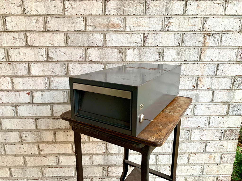 Vtg Rustic Industrial Wright Line Media Management Cabinet | Metal Locking Card Cabinet | Industrial Storage Bin | Stash Box