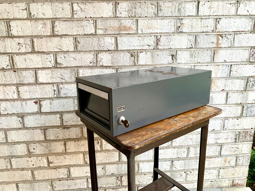 Vtg Rustic Industrial Wright Line Media Management Cabinet | Metal Locking Card Cabinet | Industrial Storage Bin | Stash Box