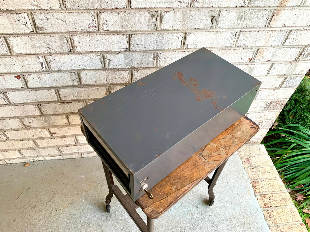 Vtg Rustic Industrial Wright Line Media Management Cabinet | Metal Locking Card Cabinet | Industrial Storage Bin | Stash Box