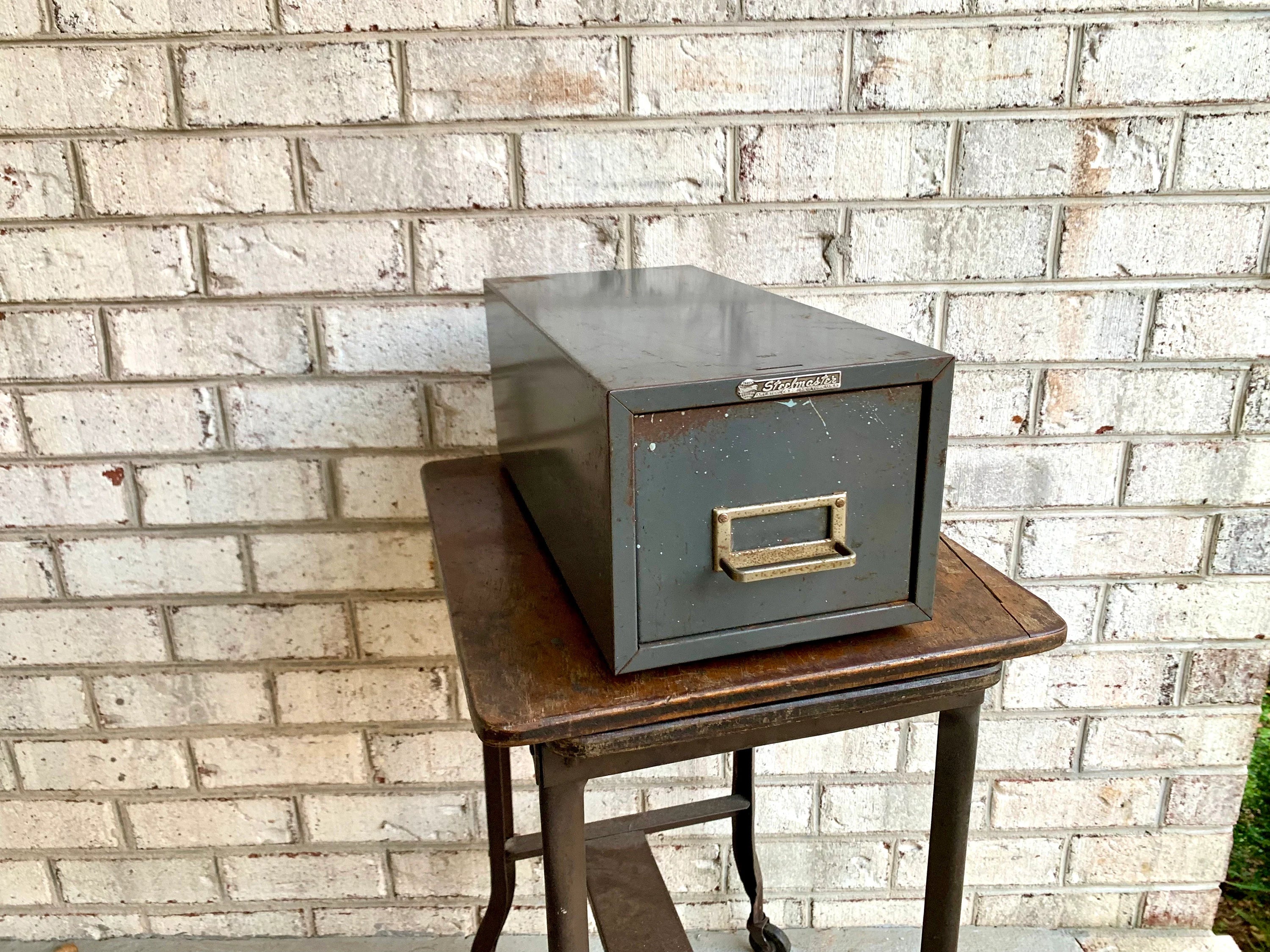 Vtg Rustic Steelmaster Cabinet | Metal Index Card Catalog | Single Drawer Storage | Industrial Storage Bin | Library Card Cabinet
