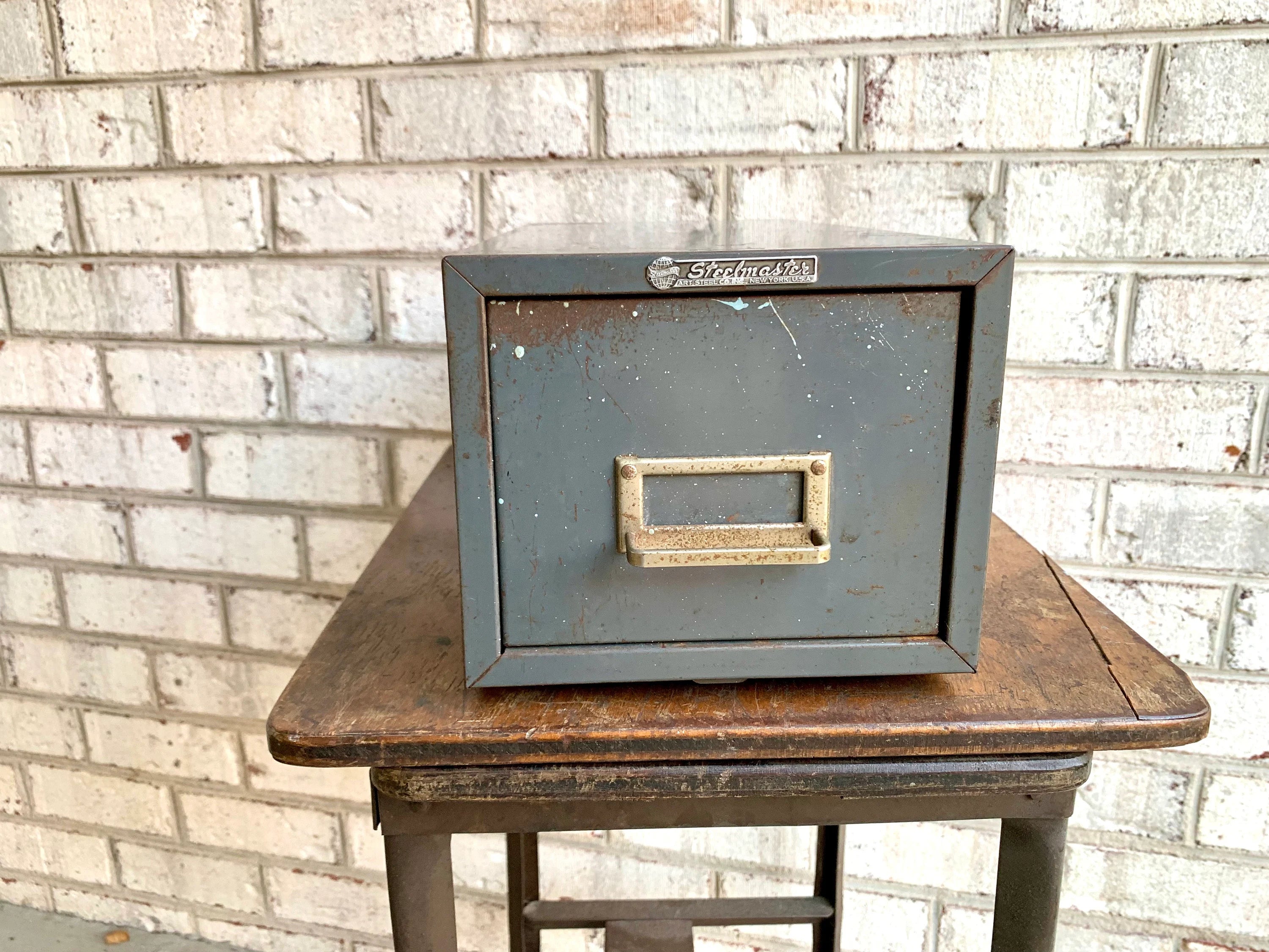 Vtg Rustic Steelmaster Cabinet | Metal Index Card Catalog | Single Drawer Storage | Industrial Storage Bin | Library Card Cabinet