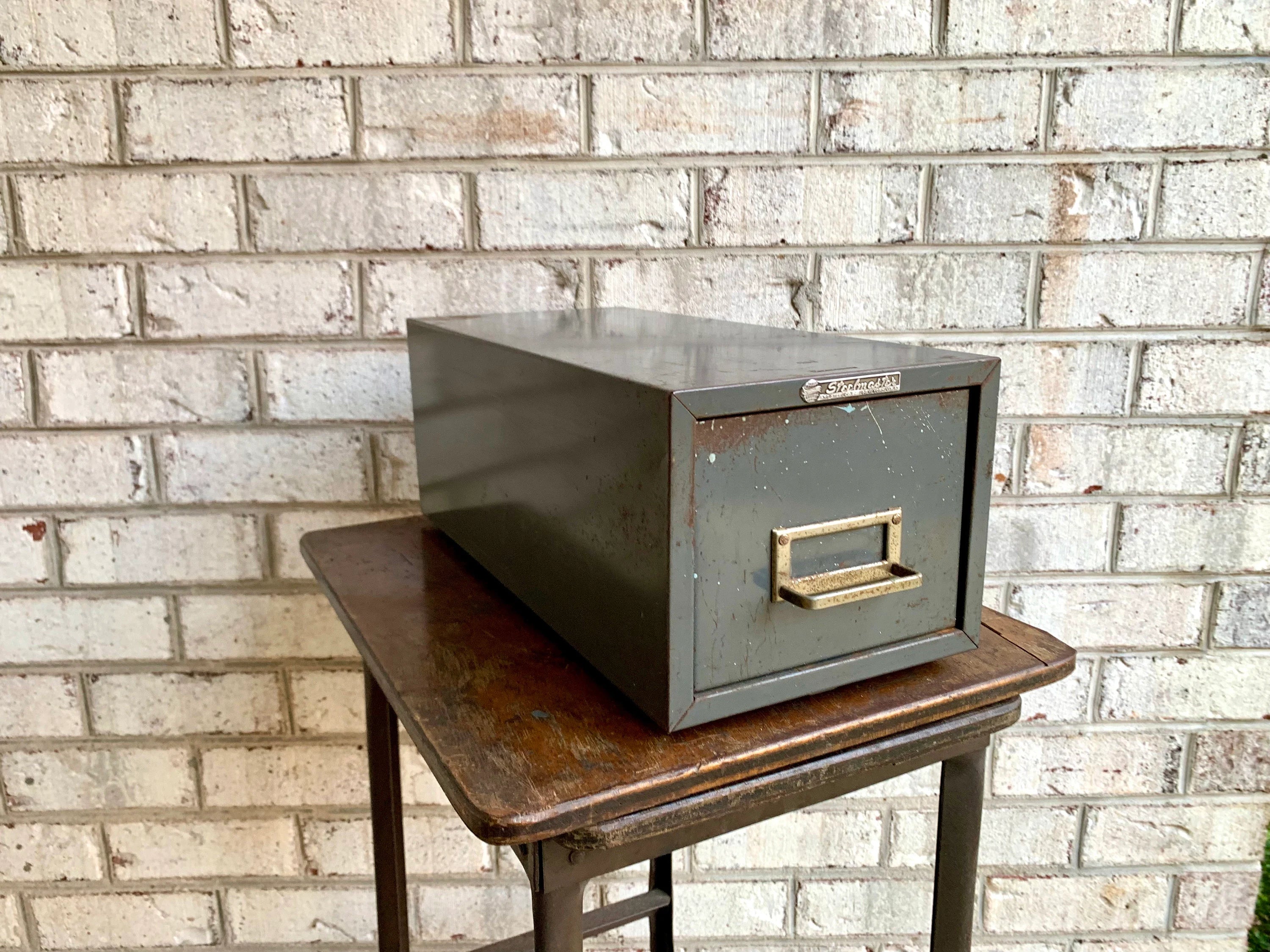 Vtg Rustic Steelmaster Cabinet | Metal Index Card Catalog | Single Drawer Storage | Industrial Storage Bin | Library Card Cabinet