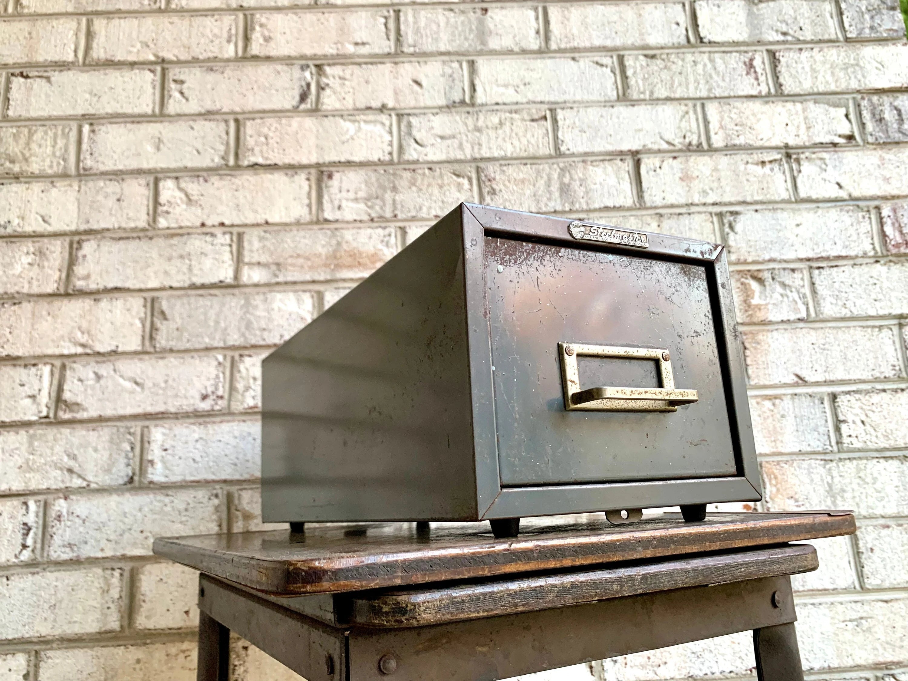 Vtg Rustic Steelmaster Cabinet | Metal Index Card Catalog | Single Drawer Storage | Industrial Storage Bin | Library Card Cabinet