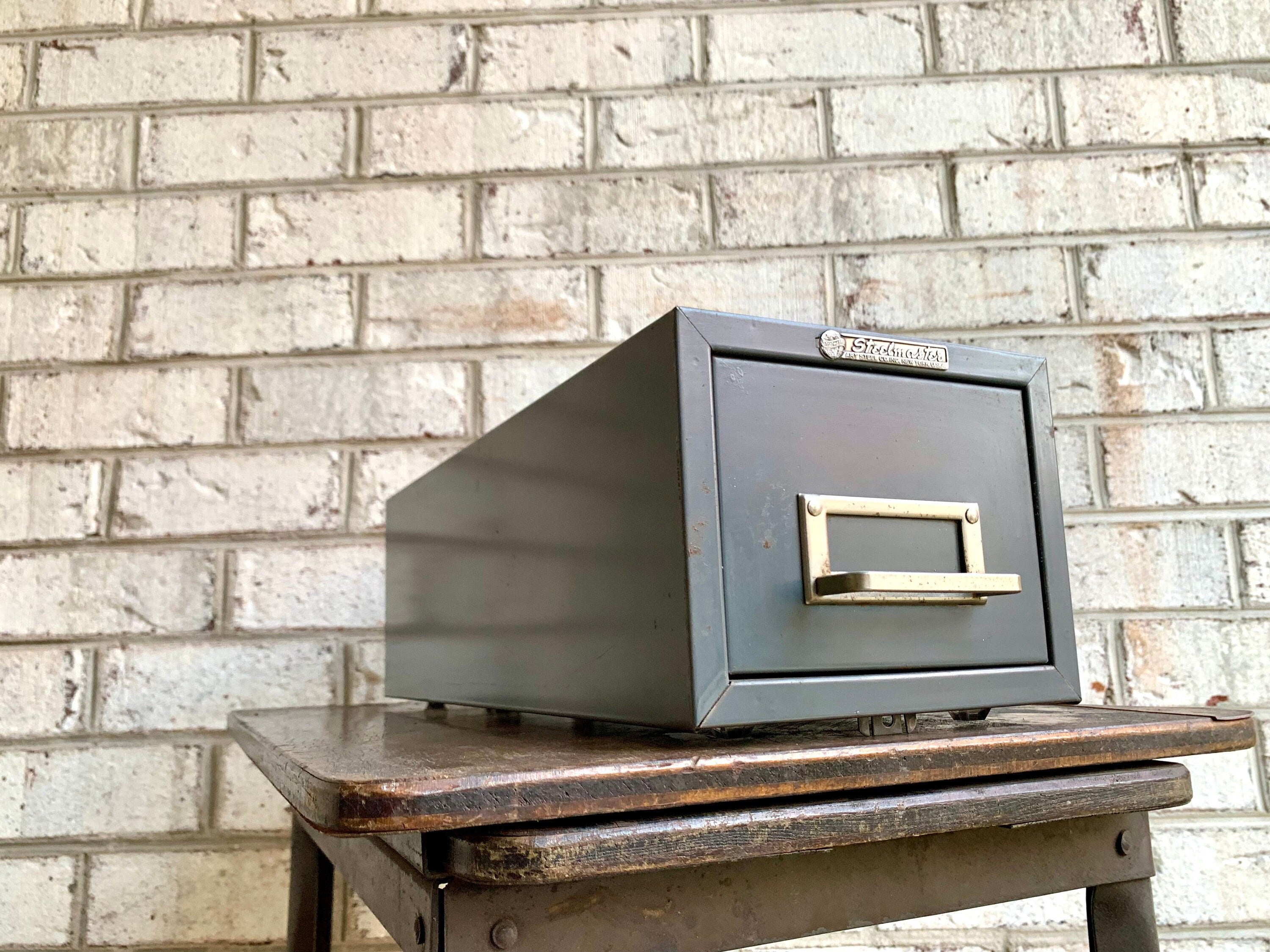 Vtg Rustic Steelmaster Cabinet | Metal Index Card Catalog | Single Drawer Storage | Industrial Storage Bin | Library Card Cabinet
