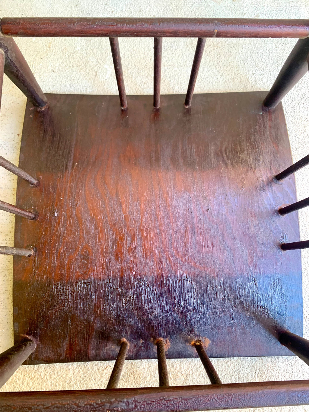 Wooden Stool | Distressed Wood Ottoman | Vintage Bentwood Top Foot Stool | Unique Ottoman | MCM Black Footstool | Antique Wood Plant Stand