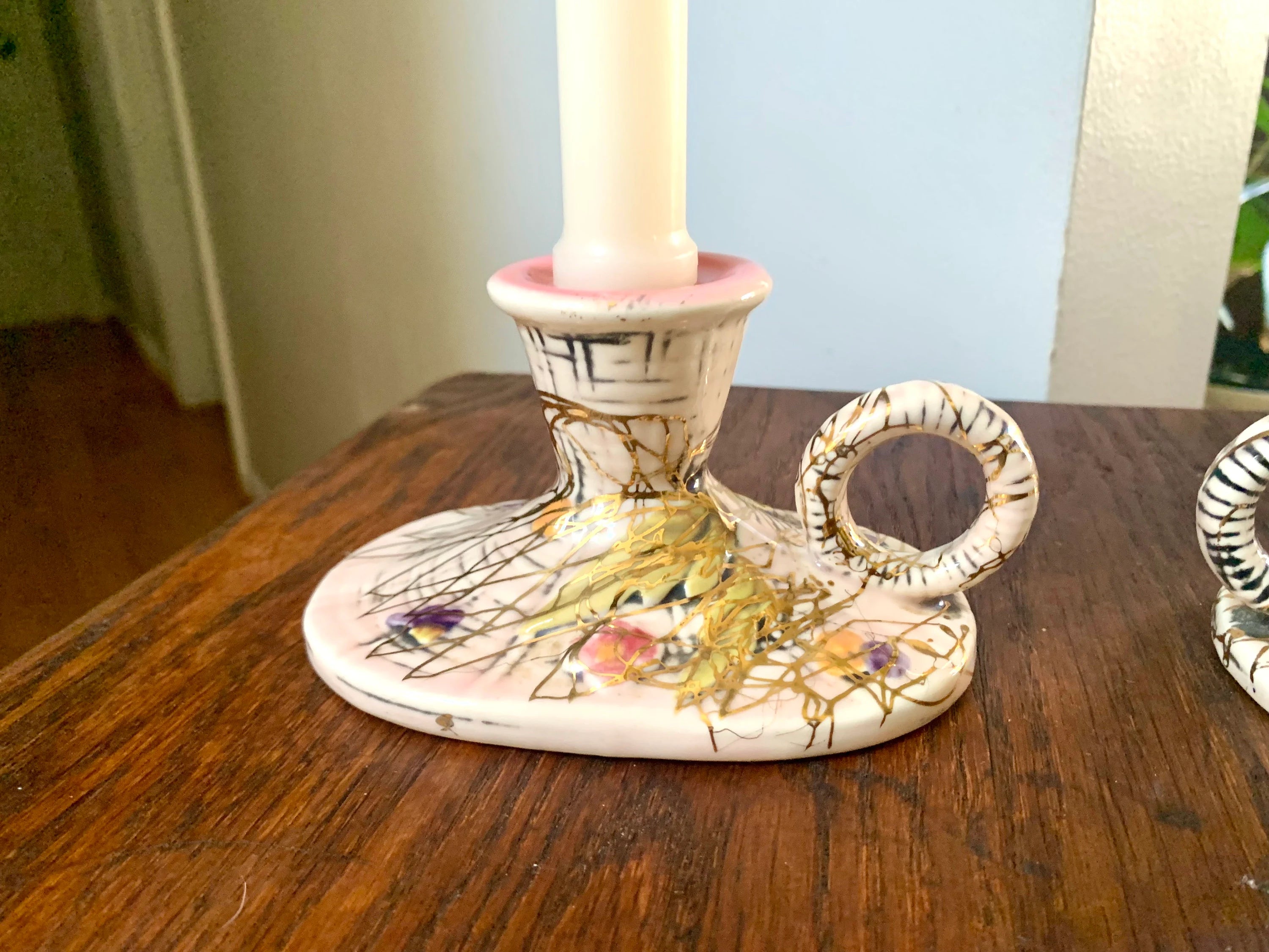 Set of 2 Hull Pottery Candlestick Holders | Vintage Hull Pottery Pink Blossom Flite T11 Candle Holders | Ceramic Floral Candlestick Holders