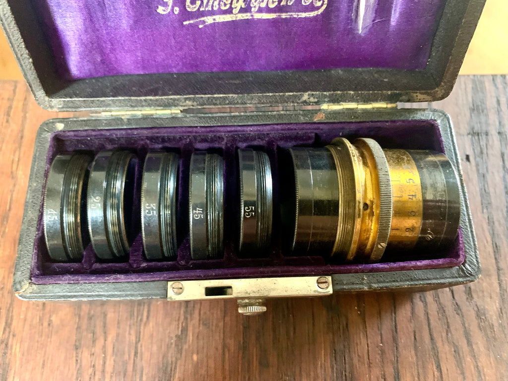 Antique Lens Casket Set | Emil Busch Vademecum Lens Gasket Set | 7 Lens 15,25,35,45,55,65,75 | Antique Photography Lens Set