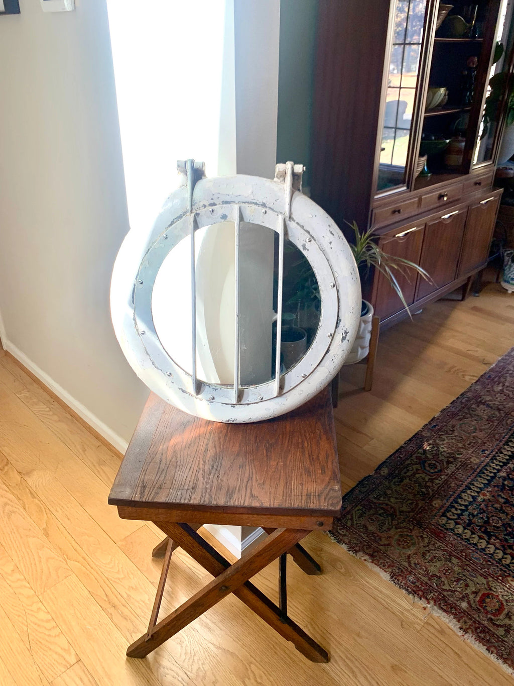 Vtg Large Distressed Paint Porthole | Ship's Porthole with Screen | 20" Ship's Porthole | Boat Porthole | Salvaged Boat Porthole