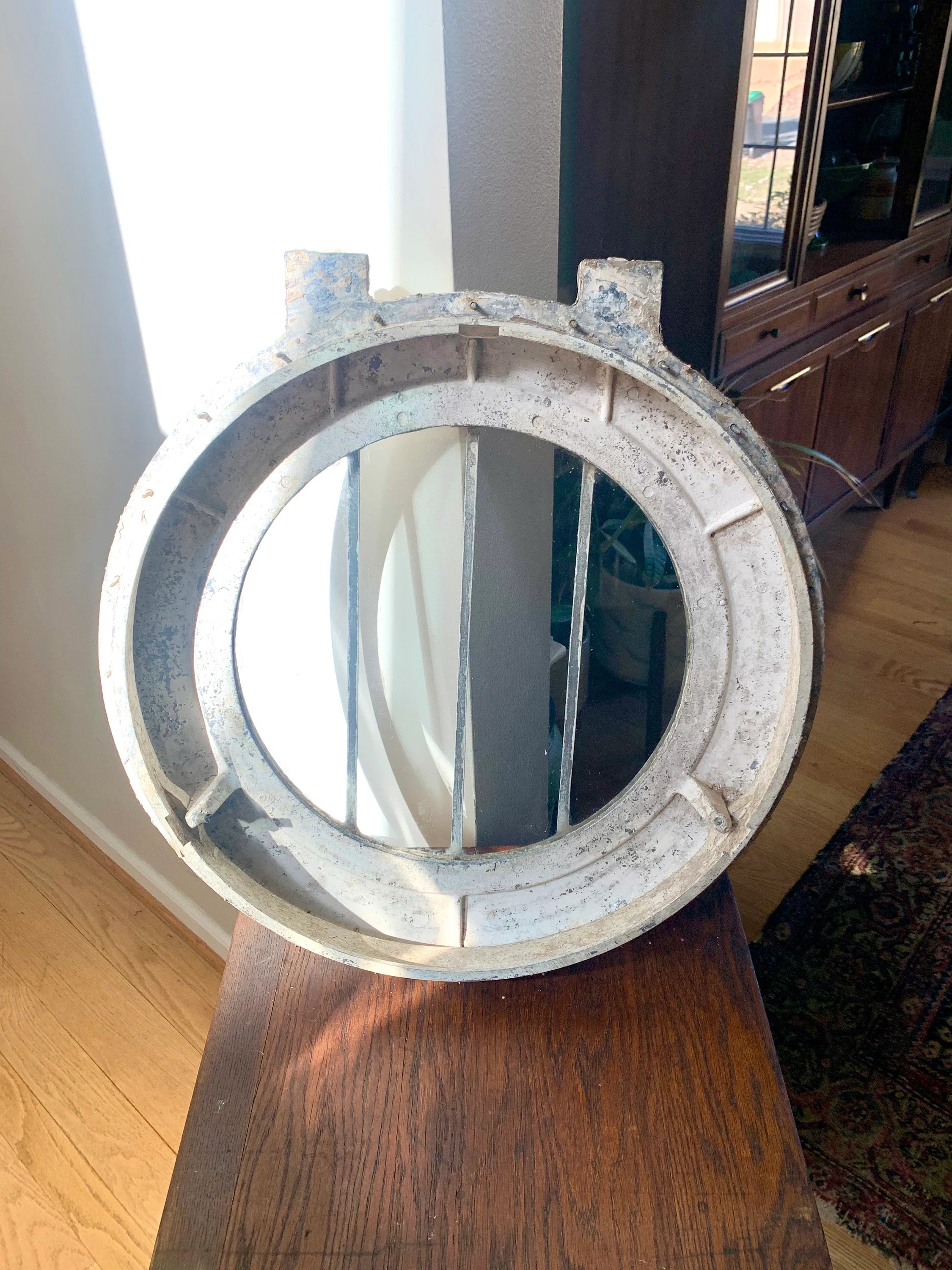 Vtg Large Distressed Paint Porthole | Ship's Porthole with Screen | 20" Ship's Porthole | Boat Porthole | Salvaged Boat Porthole