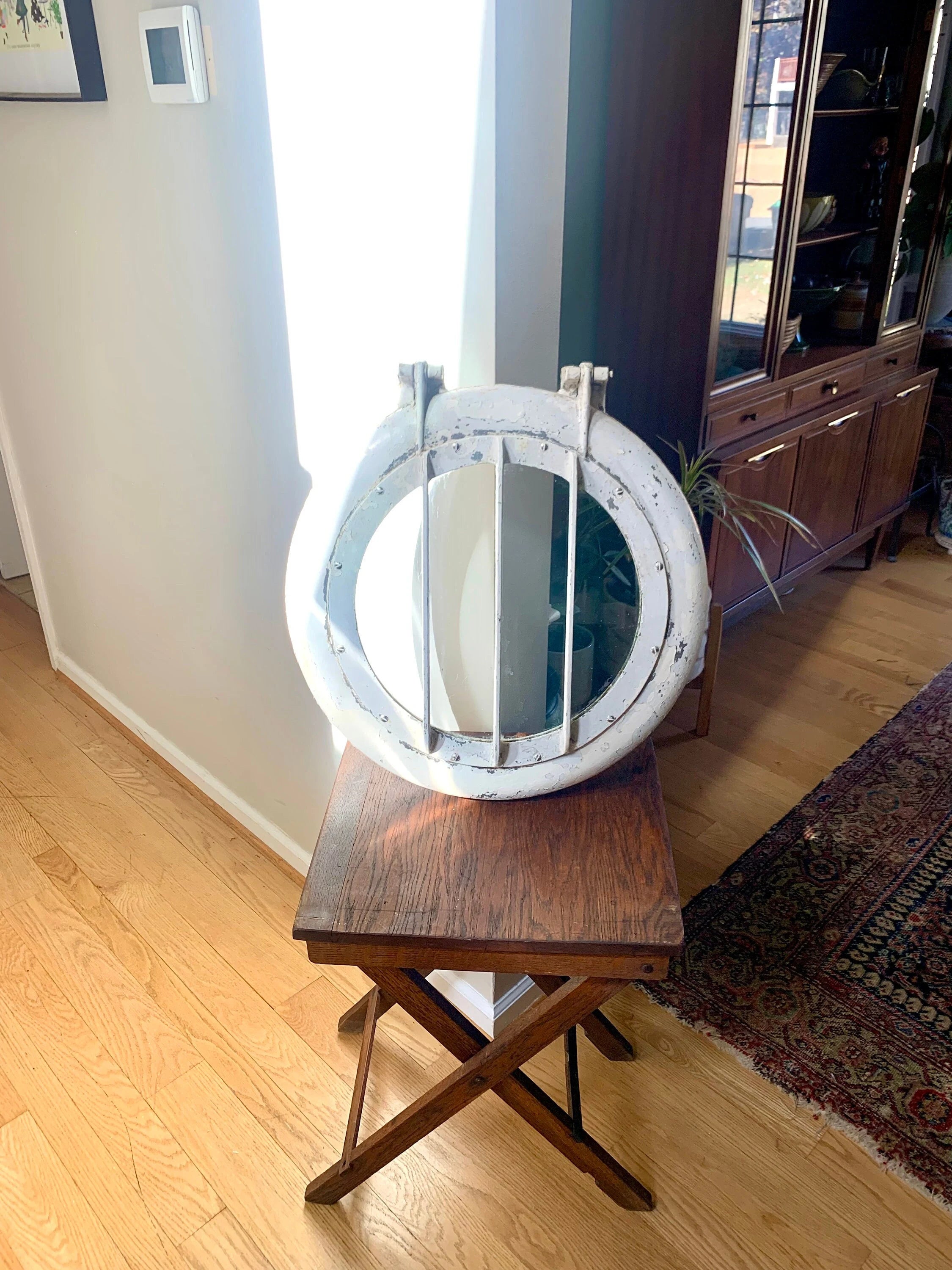 Vtg Large Distressed Paint Porthole | Ship's Porthole with Screen | 20" Ship's Porthole | Boat Porthole | Salvaged Boat Porthole