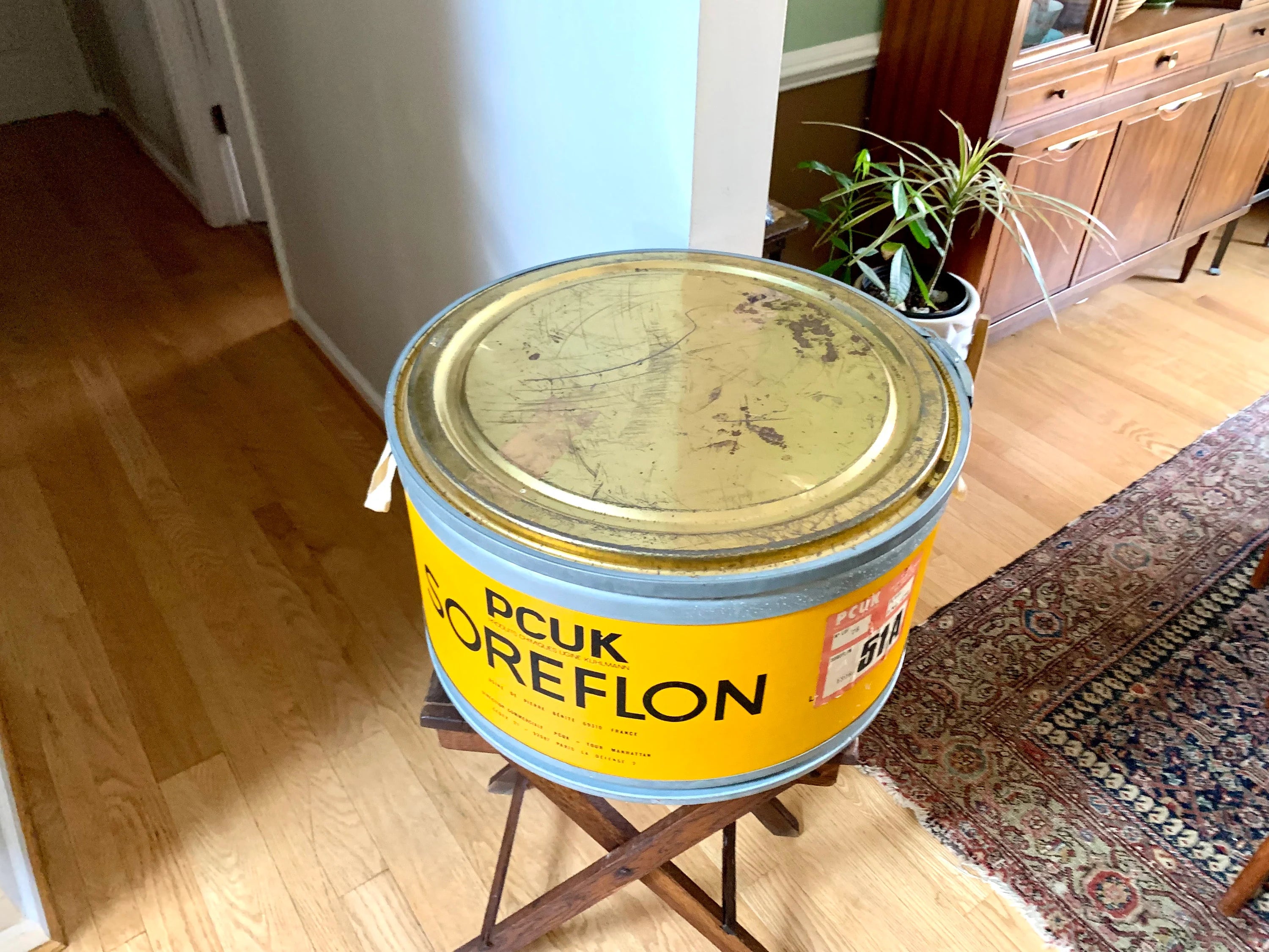 Vtg Pcuk Soreflon Container | Yellow French Storage Container | Yellow Barrel Container | Decorative Shipping Container| Large Round Box