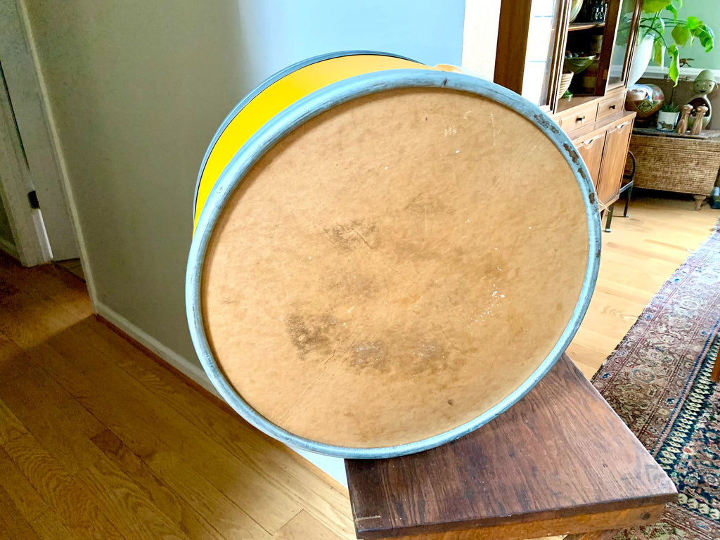 Vtg Pcuk Soreflon Container | Yellow French Storage Container | Yellow Barrel Container | Decorative Shipping Container| Large Round Box