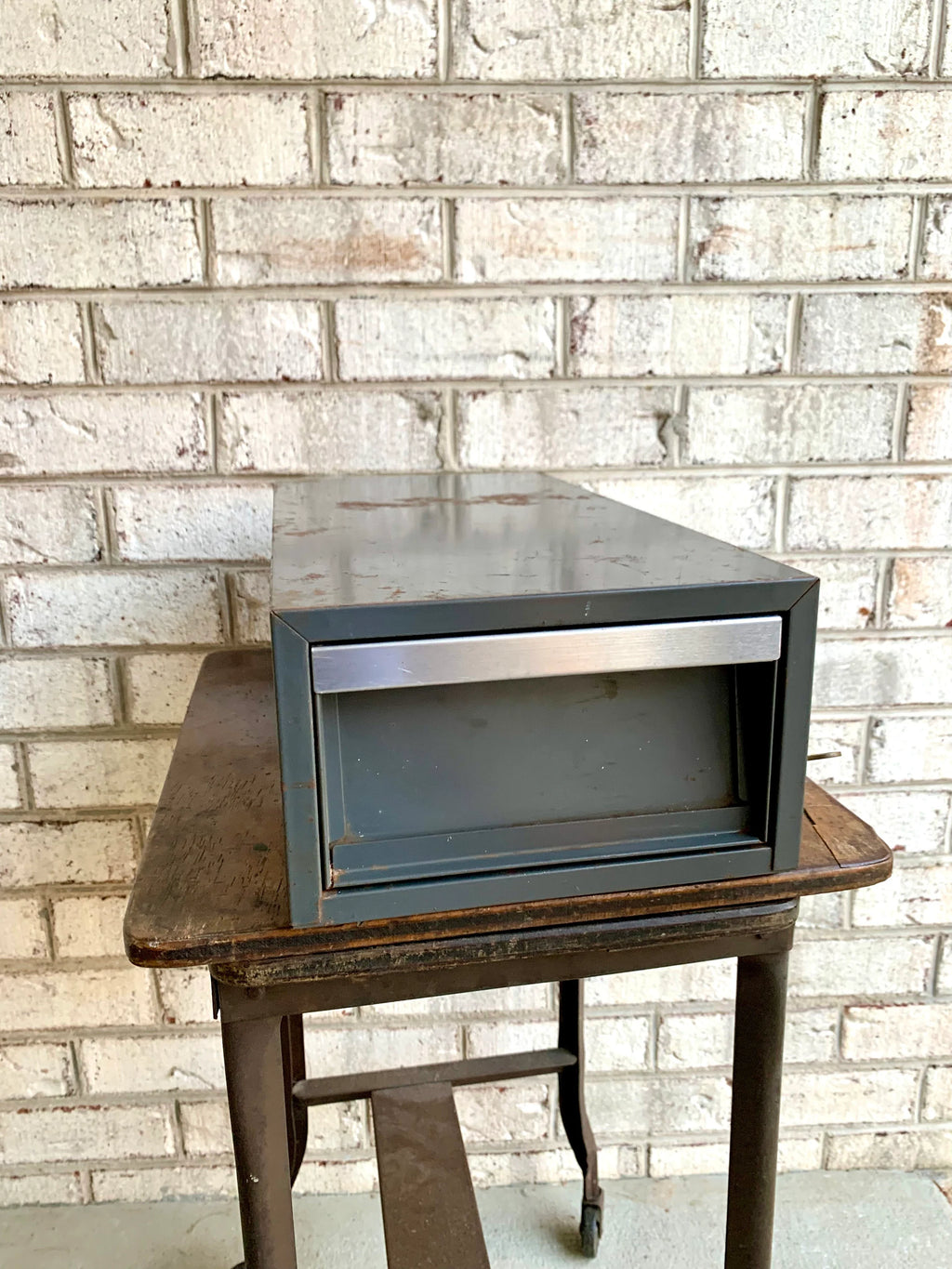 Vtg Rustic Industrial Wright Line Media Management Cabinet | Metal Locking Card Cabinet | Industrial Storage Bin | Stash Box