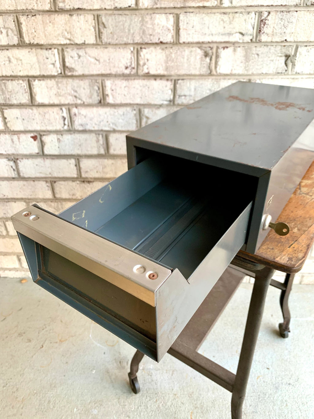 Vtg Rustic Industrial Wright Line Media Management Cabinet | Metal Locking Card Cabinet | Industrial Storage Bin | Stash Box