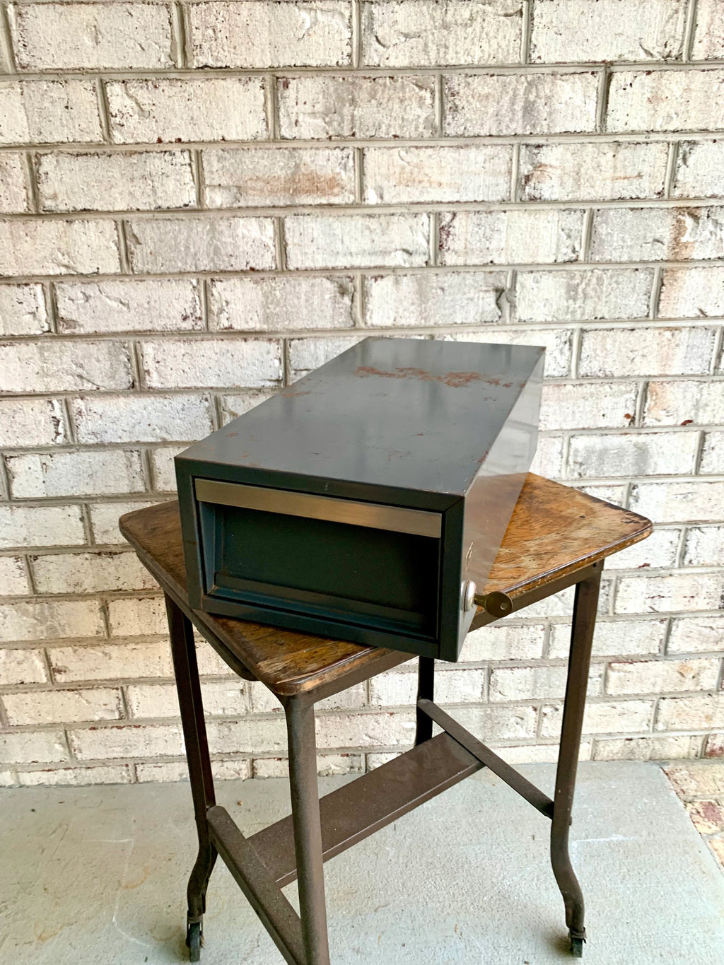 Vtg Rustic Industrial Wright Line Media Management Cabinet | Metal Locking Card Cabinet | Industrial Storage Bin | Stash Box