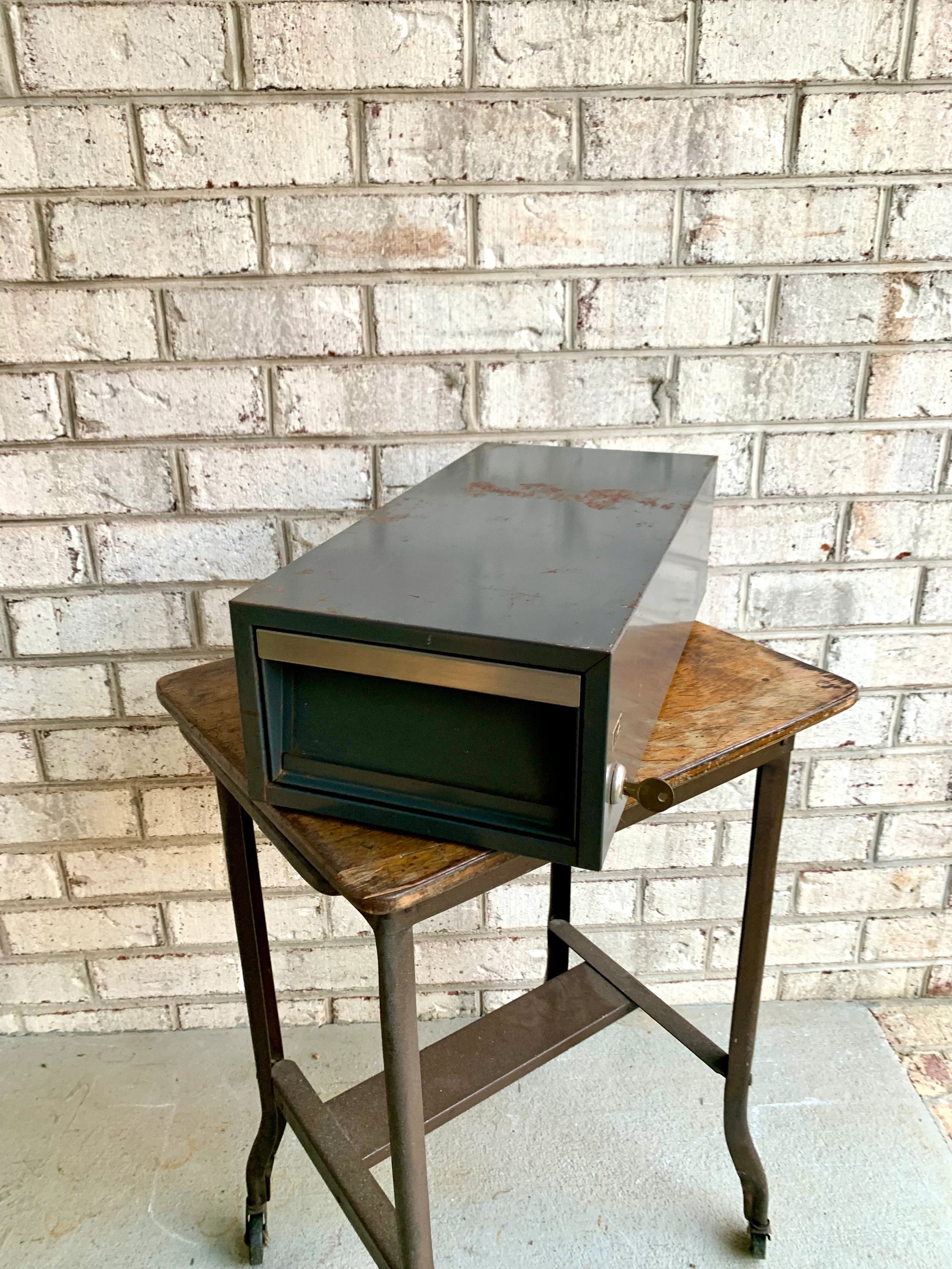 Vtg Rustic Industrial Wright Line Media Management Cabinet | Metal Locking Card Cabinet | Industrial Storage Bin | Stash Box