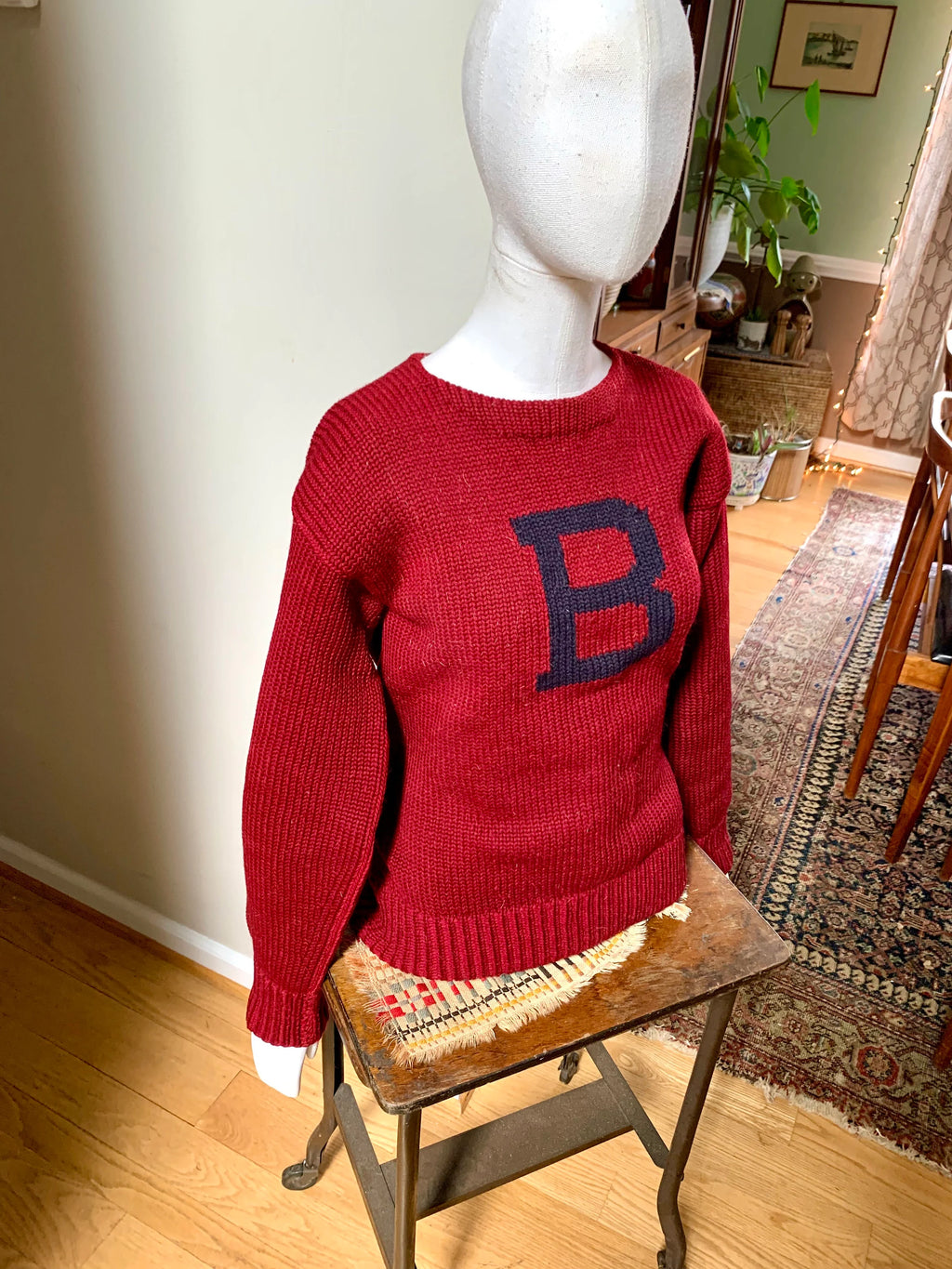 1940's Bethlehem Sporting Goods Wool Sweater| Letter "B" Knitted Wool Sweater | 1940s Sportswear Letterman Sweater "B" Wool Sweater