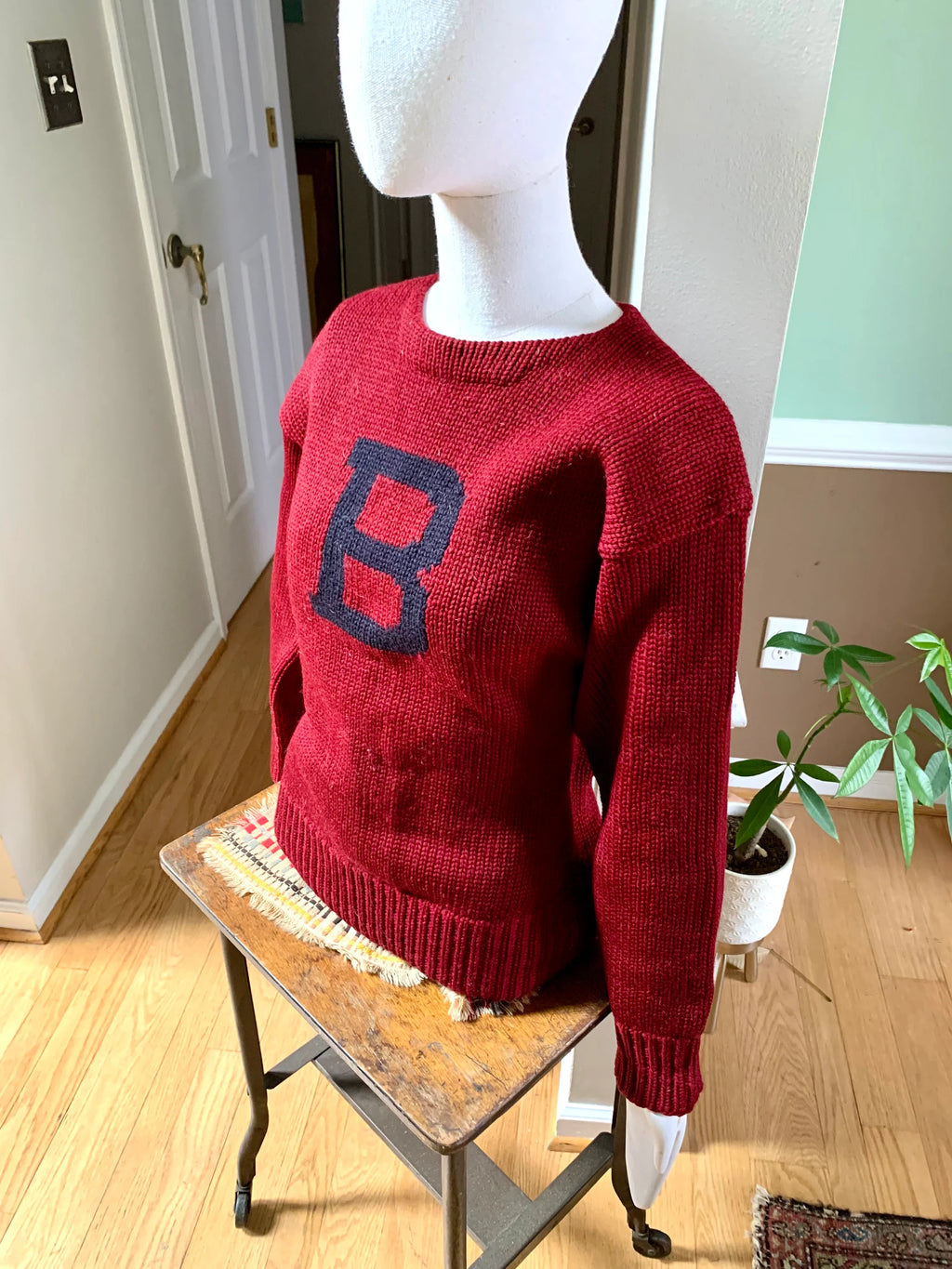1940's Bethlehem Sporting Goods Wool Sweater| Letter "B" Knitted Wool Sweater | 1940s Sportswear Letterman Sweater "B" Wool Sweater
