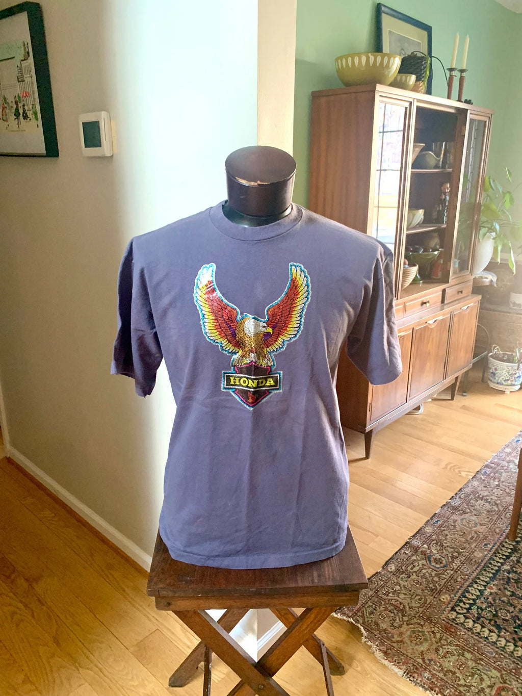 Vtg Honda Single Stitch T-shirt | Sparkle Eagle Honda Shield T-Shirt | Honda Apparel T-Shirt | Gray Honda T-shirt | XL Honda Bald Eagle