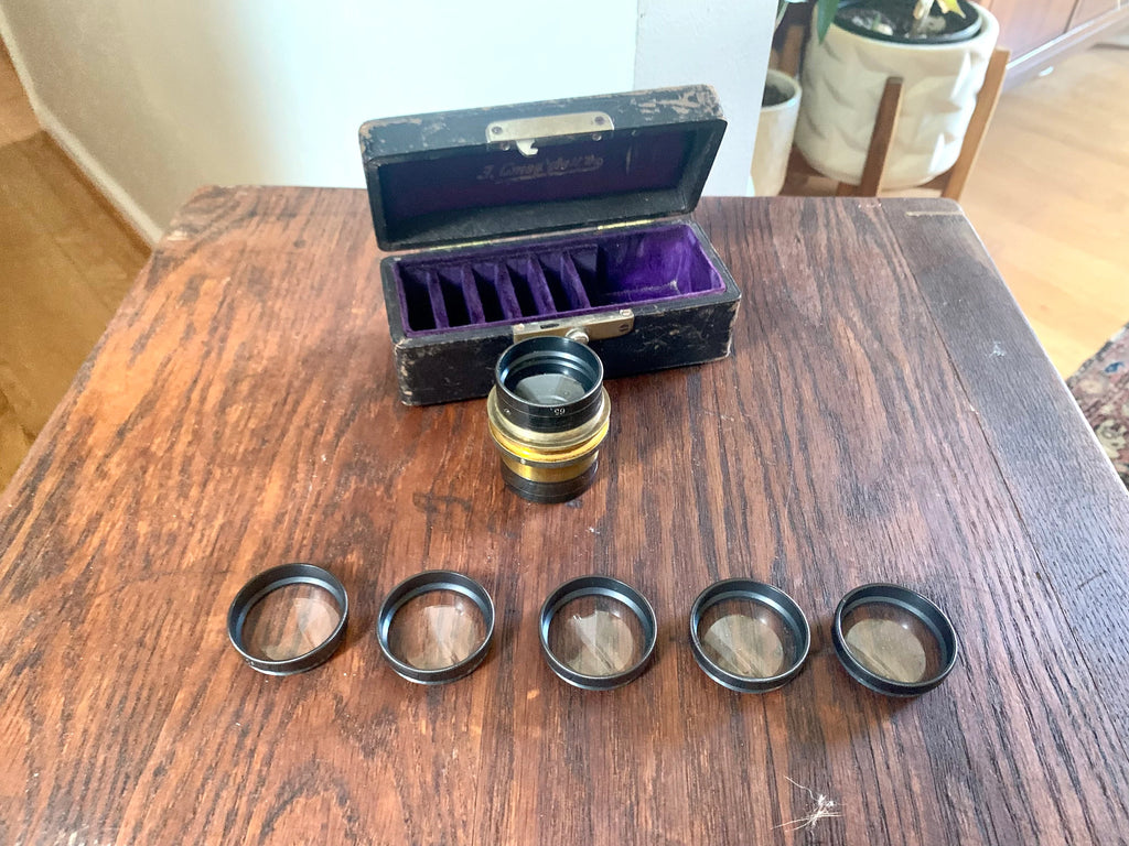 Antique Lens Casket Set | Emil Busch Vademecum Lens Gasket Set | 7 Lens 15,25,35,45,55,65,75 | Antique Photography Lens Set