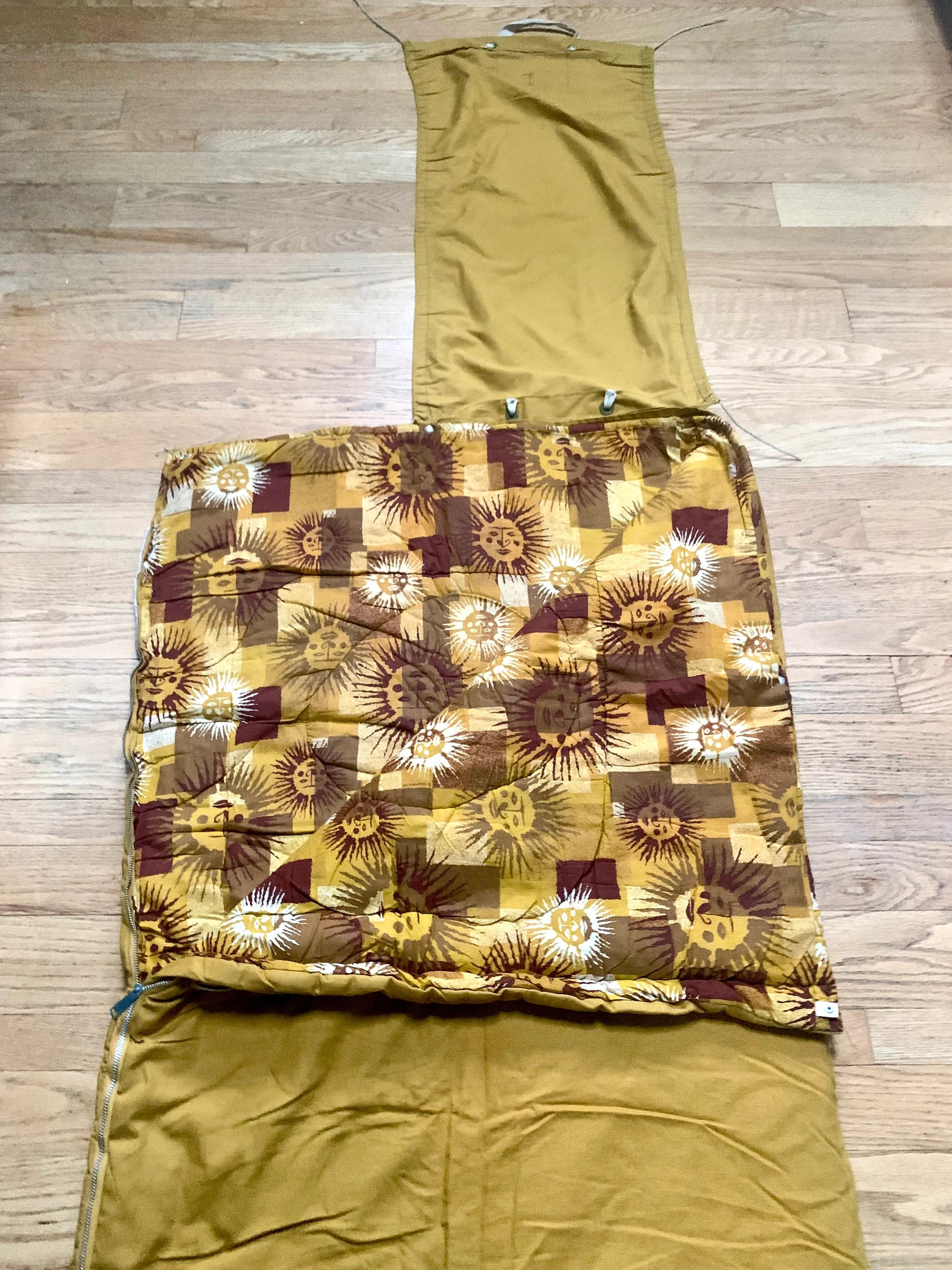 Vtg Coleman Sleeping Bag | Yellow Coleman Sleeping Bag | Coleman Aztec Sun Lion Line Sleeping Bag | Vintage Camping | 70's Coleman Bag