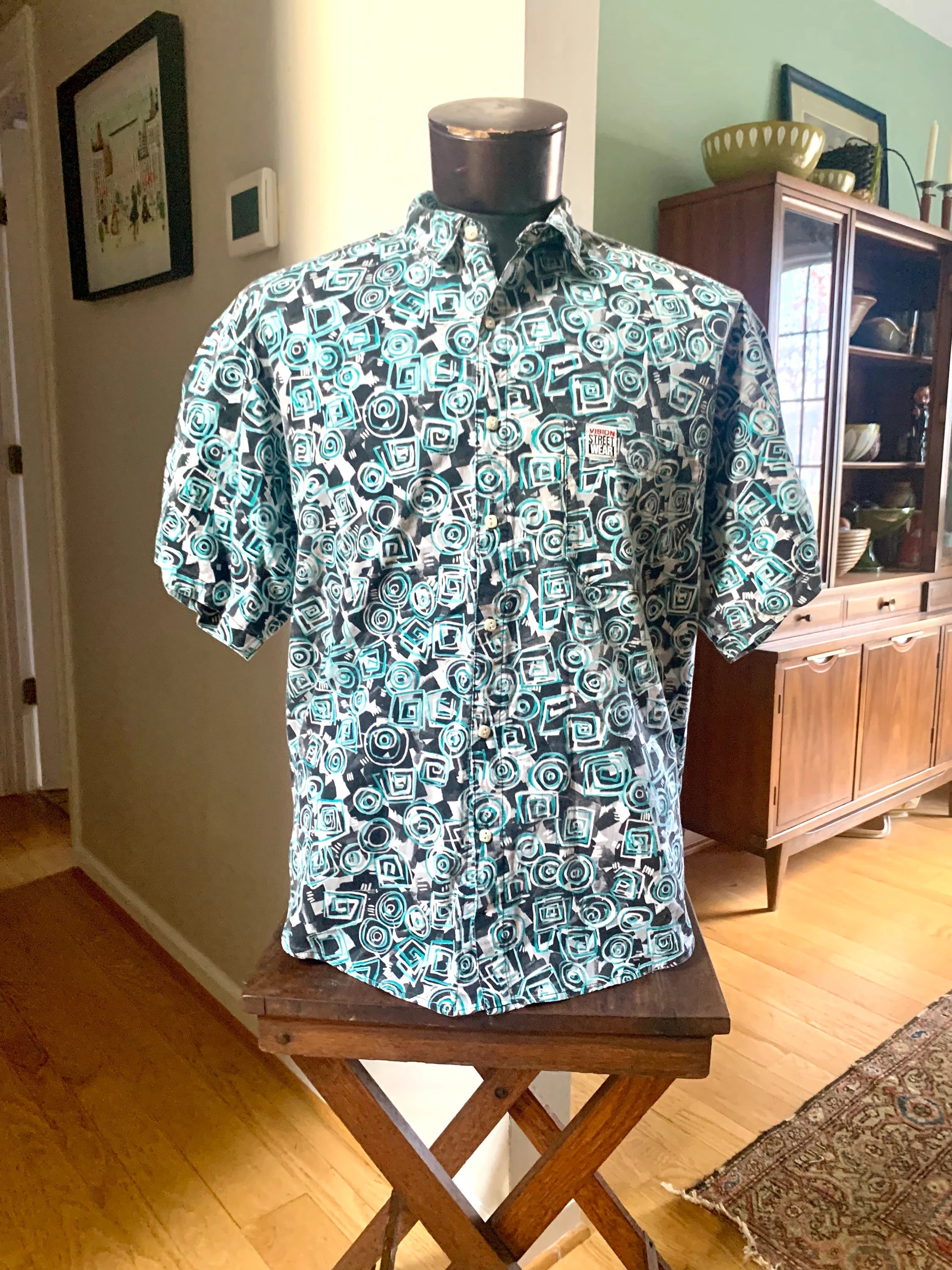 Vtg Vision Street Wear Button Up Shirt | 90's Vision Street Wear Short Sleeve Button Down Shirt | XL Made In USA Skate, Surf Wear