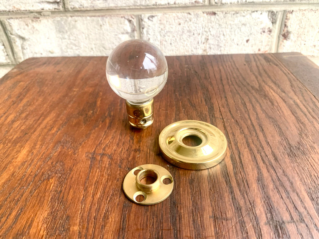 Salvaged Clear Acrylic Ball and Brass Door Knob | Clear Lucite Ball Door Knobs | Restoration Door Knobs| Glass Style Door Knob (5 Available)