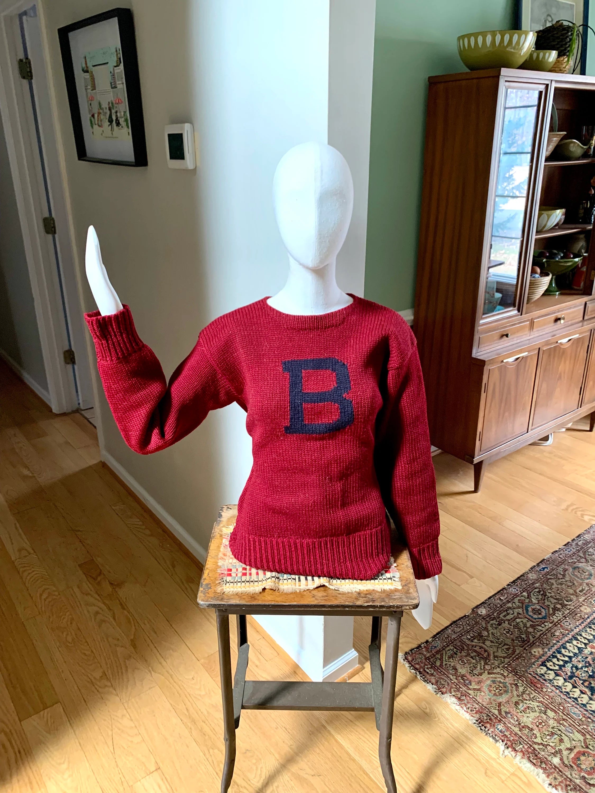 1940's Bethlehem Sporting Goods Wool Sweater| Letter "B" Knitted Wool Sweater | 1940s Sportswear Letterman Sweater "B" Wool Sweater