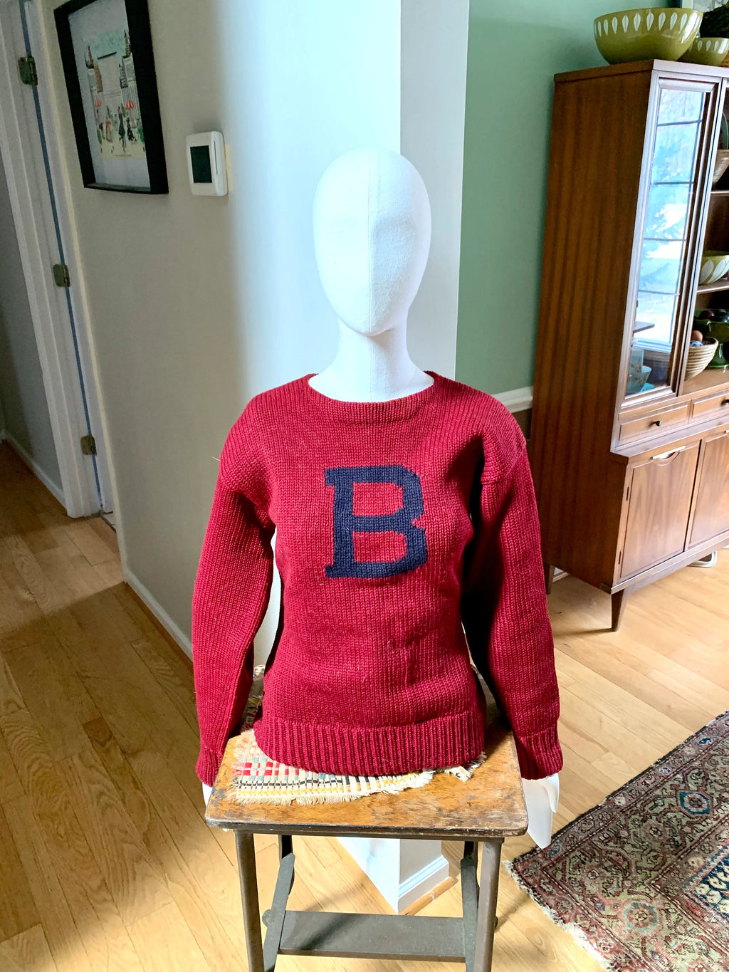 1940's Bethlehem Sporting Goods Wool Sweater| Letter "B" Knitted Wool Sweater | 1940s Sportswear Letterman Sweater "B" Wool Sweater
