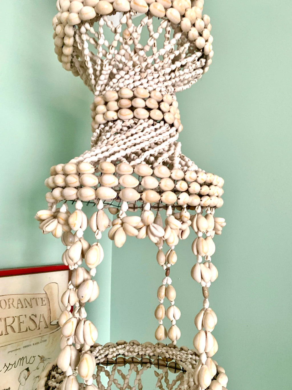 Vtg Seashell Cowrie Plant Hanger | 43" Tiered Cowrie Hanging Planter | Mid Century Seashell Cowrie Macrame Plant Holder | Boho Planter
