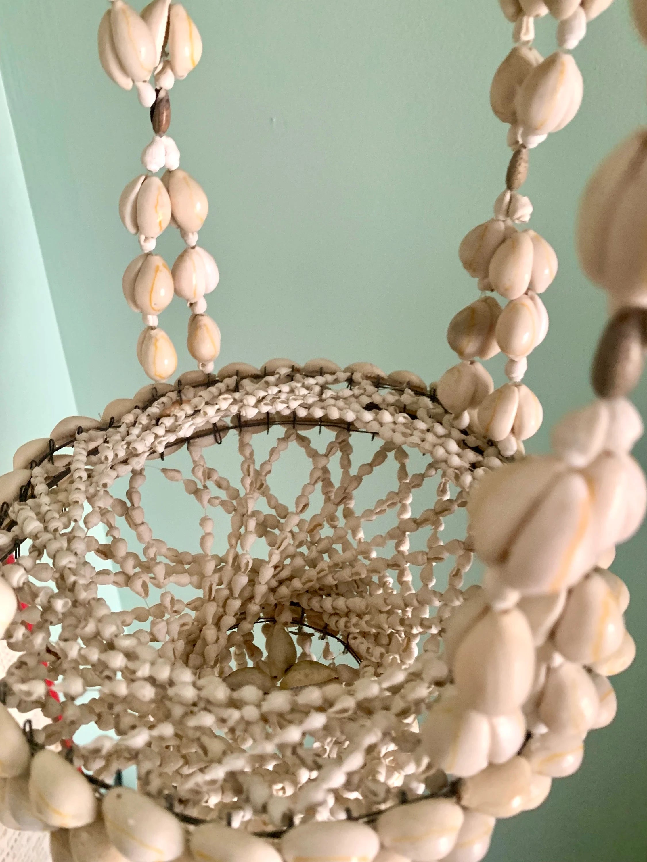 Vtg Seashell Cowrie Plant Hanger | 43" Tiered Cowrie Hanging Planter | Mid Century Seashell Cowrie Macrame Plant Holder | Boho Planter