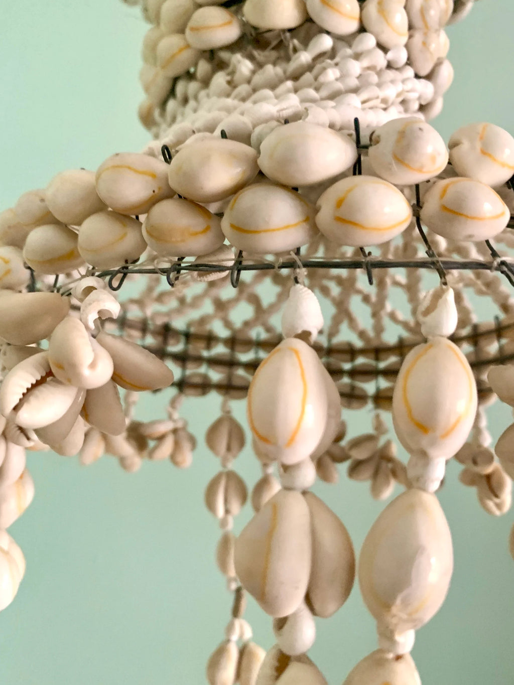 Vtg Seashell Cowrie Plant Hanger | 43" Tiered Cowrie Hanging Planter | Mid Century Seashell Cowrie Macrame Plant Holder | Boho Planter