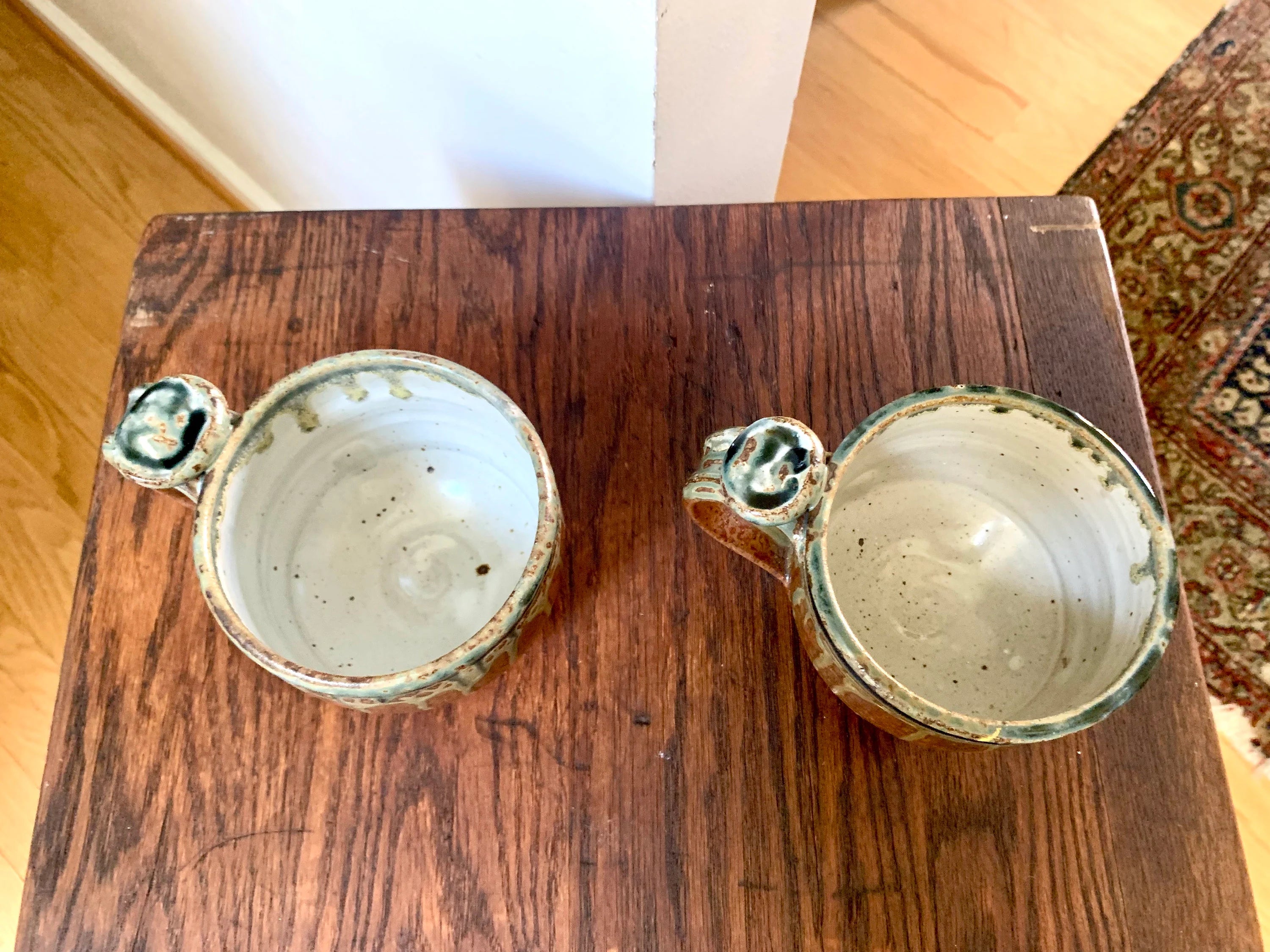 Vtg Pair Of Artisan Coffee Mugs  | Ceramic Coffee Mugs | Pottery Mugs  | Unique Glaze Coffee Mugs | Two Glazed Stoneware Cups
