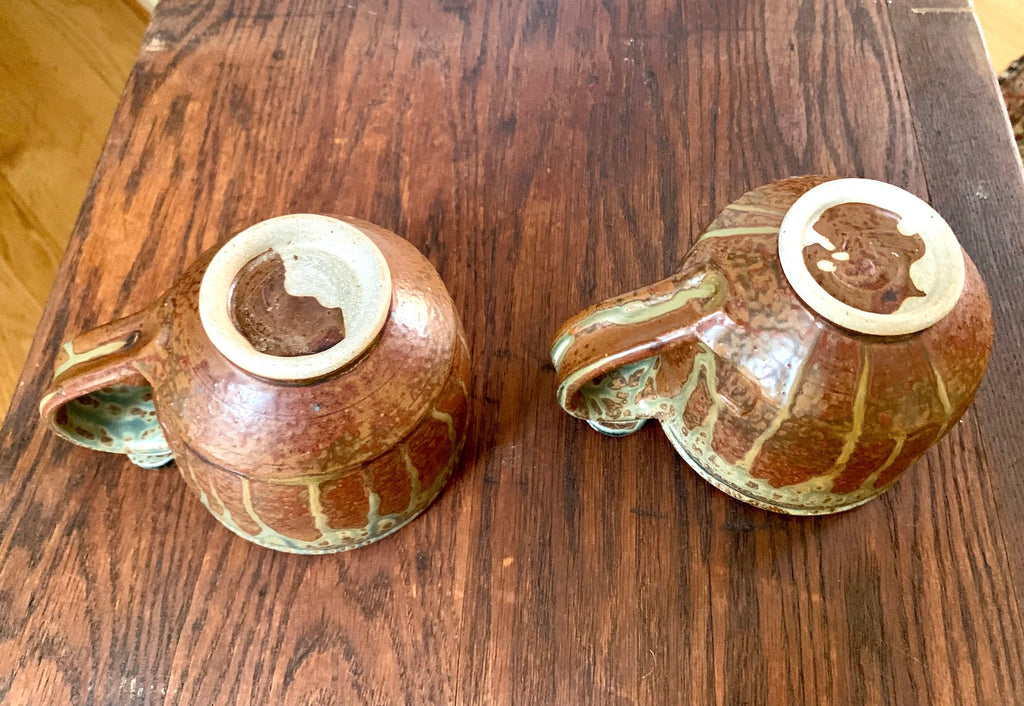 Vtg Pair Of Artisan Coffee Mugs  | Ceramic Coffee Mugs | Pottery Mugs  | Unique Glaze Coffee Mugs | Two Glazed Stoneware Cups