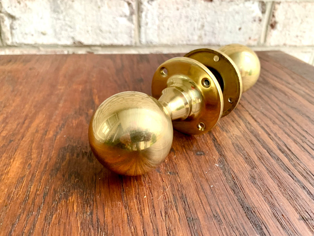 Solid Brass Smooth Round Door Knobs | Thick Brass Salvaged Door Knobs | Restoration Door Knobs | Antique Style Door Knobs
