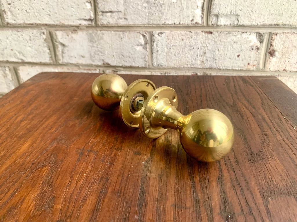 Solid Brass Smooth Round Door Knobs | Thick Brass Salvaged Door Knobs | Restoration Door Knobs | Antique Style Door Knobs