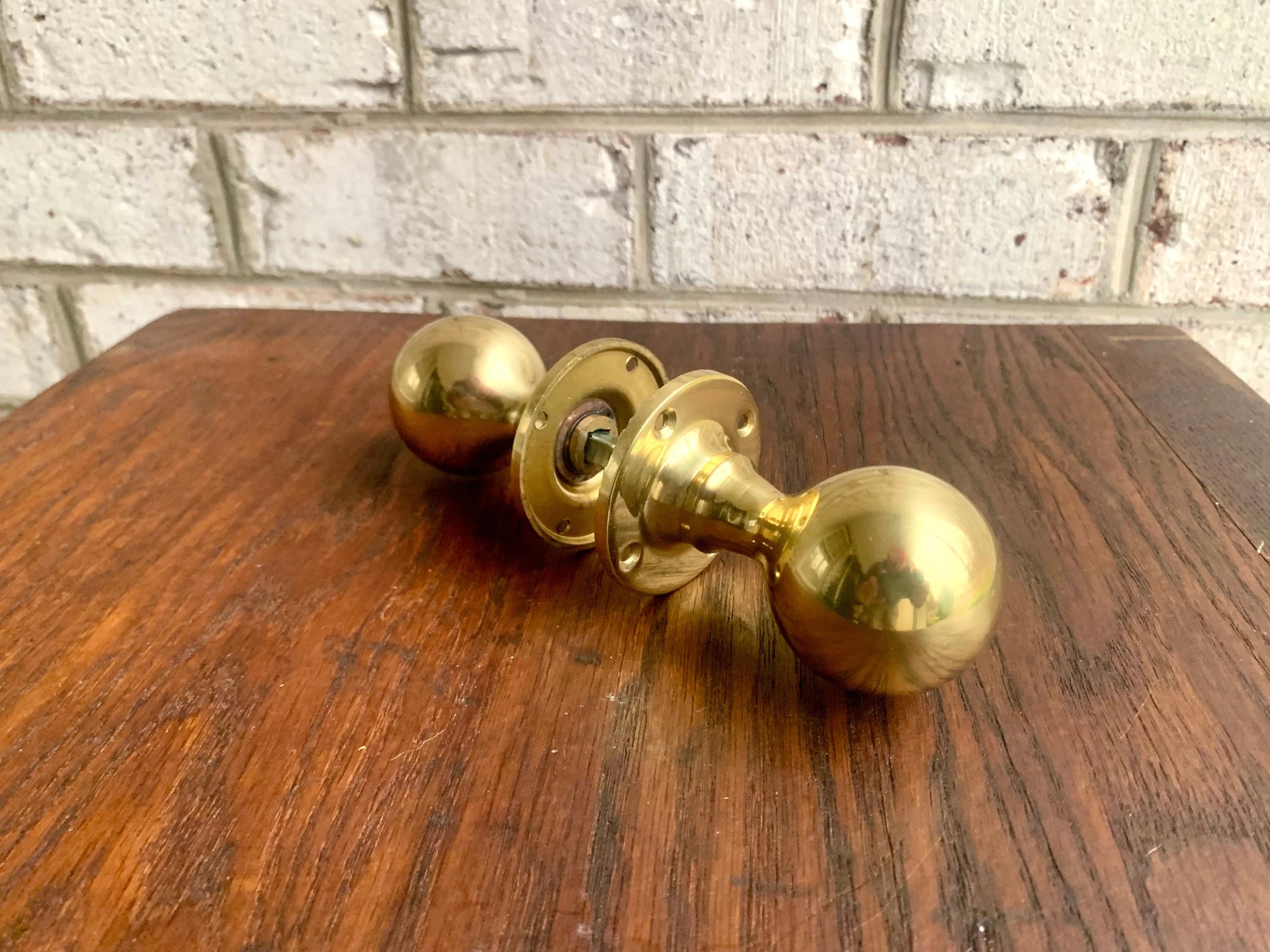 Solid Brass Smooth Round Door Knobs | Thick Brass Salvaged Door Knobs | Restoration Door Knobs | Antique Style Door Knobs