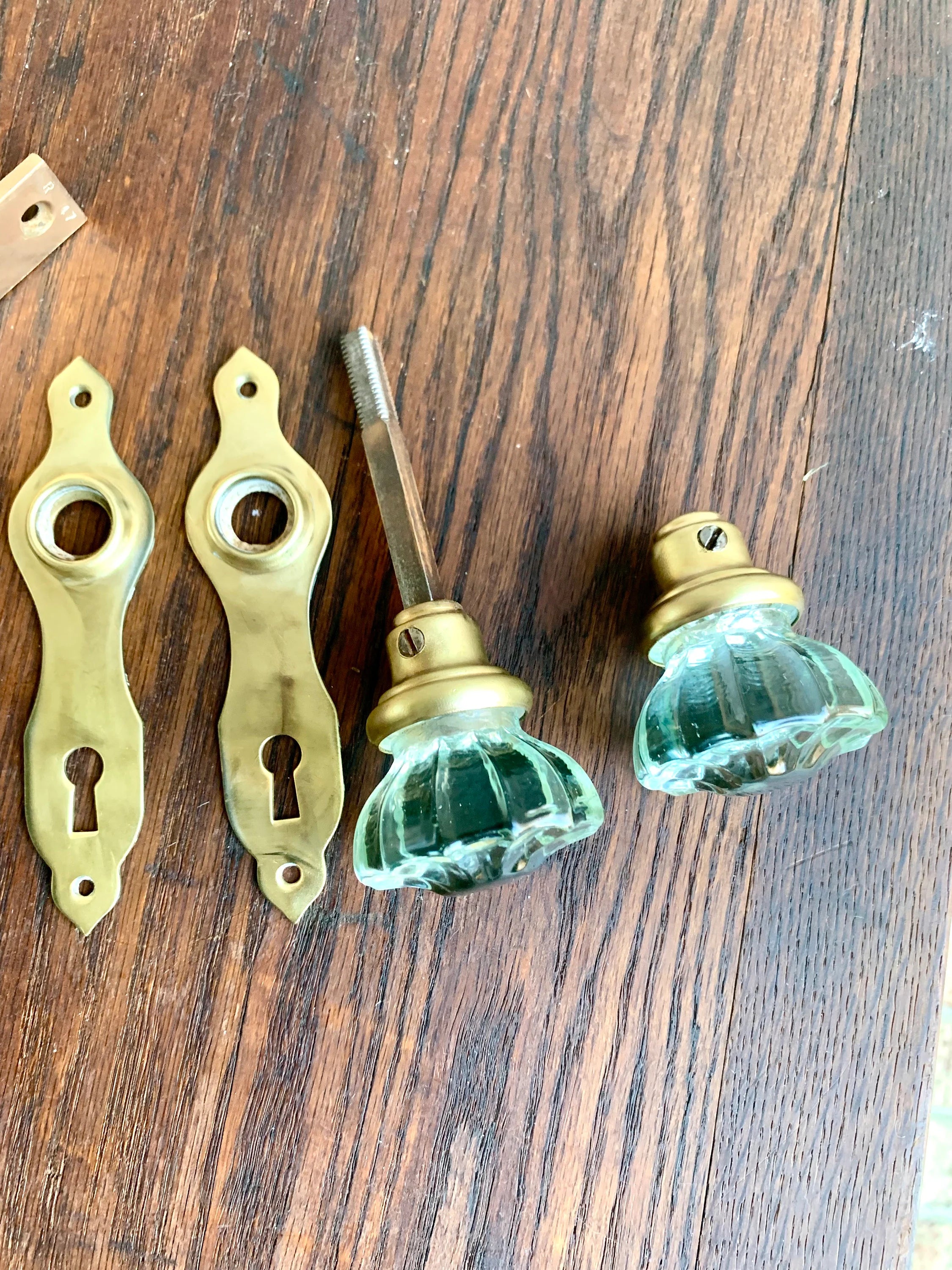 Antique Corbin Door Knobs and Lock Assembly | Complete Brass Door Knob Latch Assembly with Key | Restorer's Door Lock Assembly | Crystal Knobs