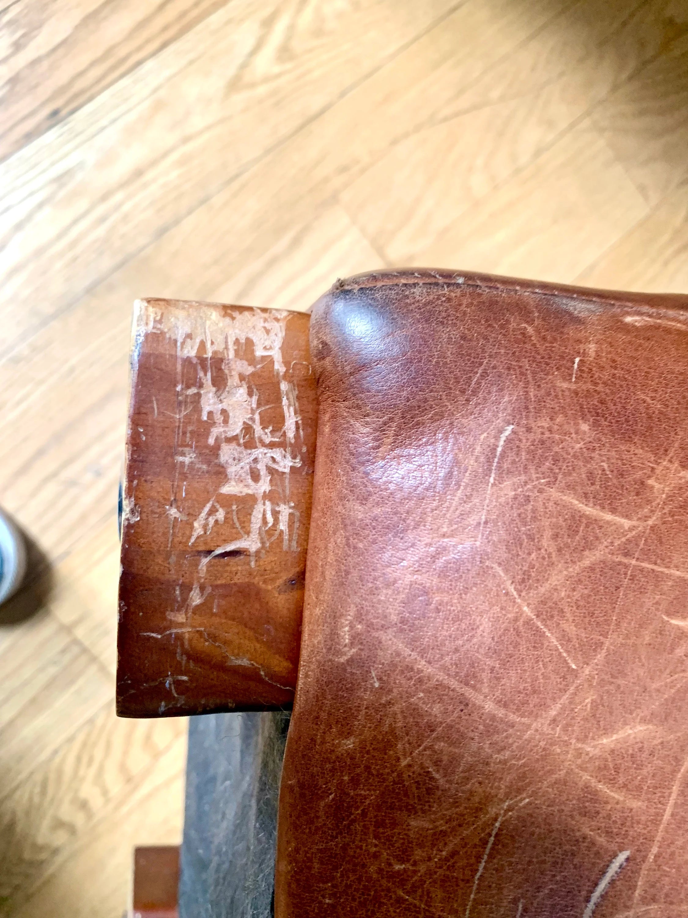 MCM Genuine Leather Ottoman | Square Leather Footrest | MCM Leather Ottoman | Leather Footstool | Rustic Leather Patch Footrest
