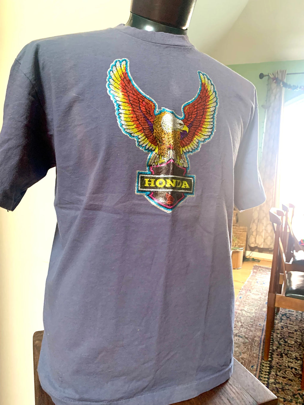 Vtg Honda Single Stitch T-shirt | Sparkle Eagle Honda Shield T-Shirt | Honda Apparel T-Shirt | Gray Honda T-shirt | XL Honda Bald Eagle
