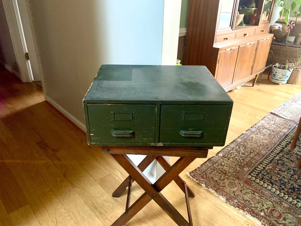 Vtg Wooden Green Card Catalog | Wood Card Catalog Cabinet | Rustic Storage | 2 Drawer Cabinet | Library Card Catalog | Office Decor