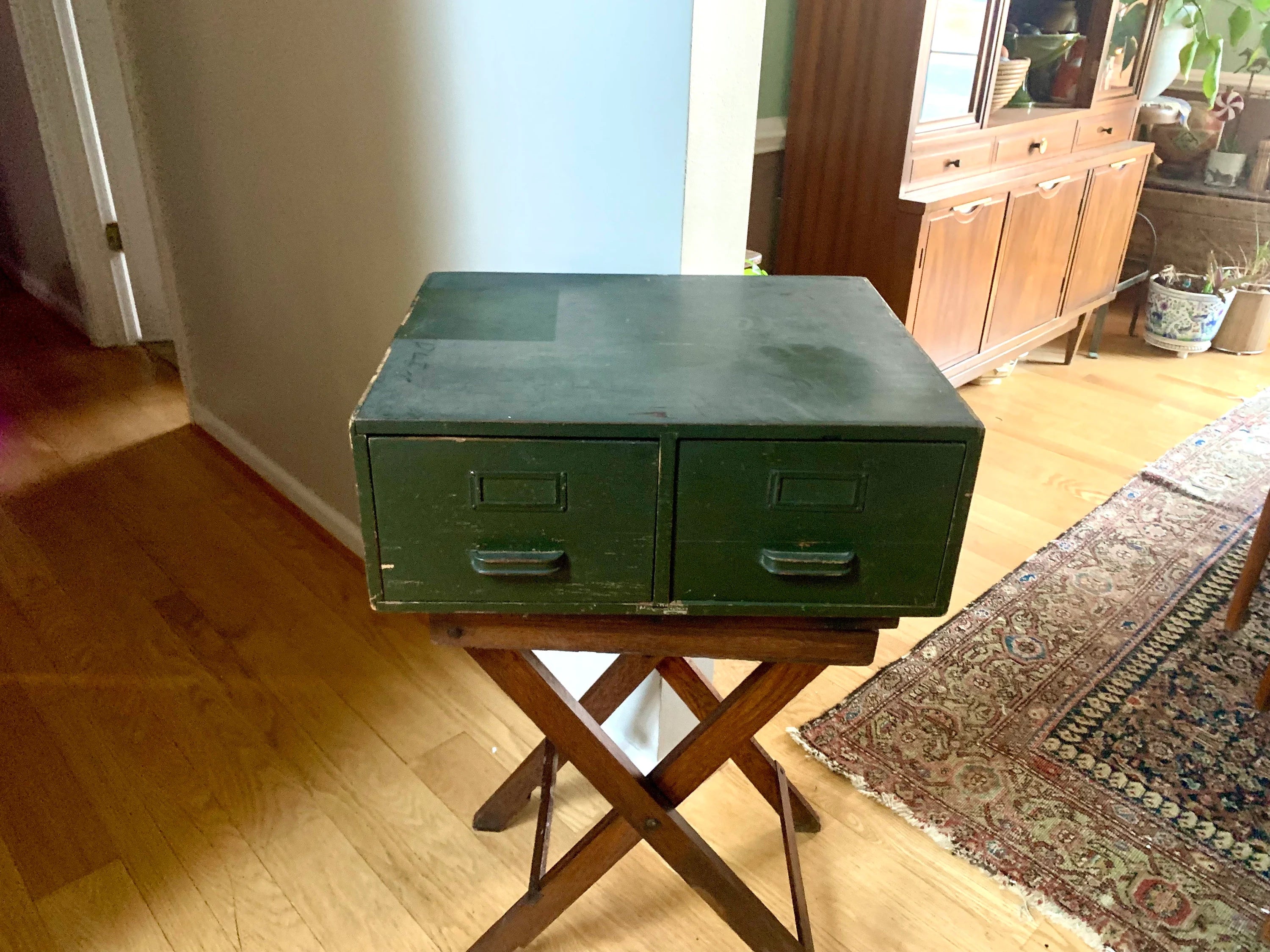 Vtg Wooden Green Card Catalog | Wood Card Catalog Cabinet | Rustic Storage | 2 Drawer Cabinet | Library Card Catalog | Office Decor
