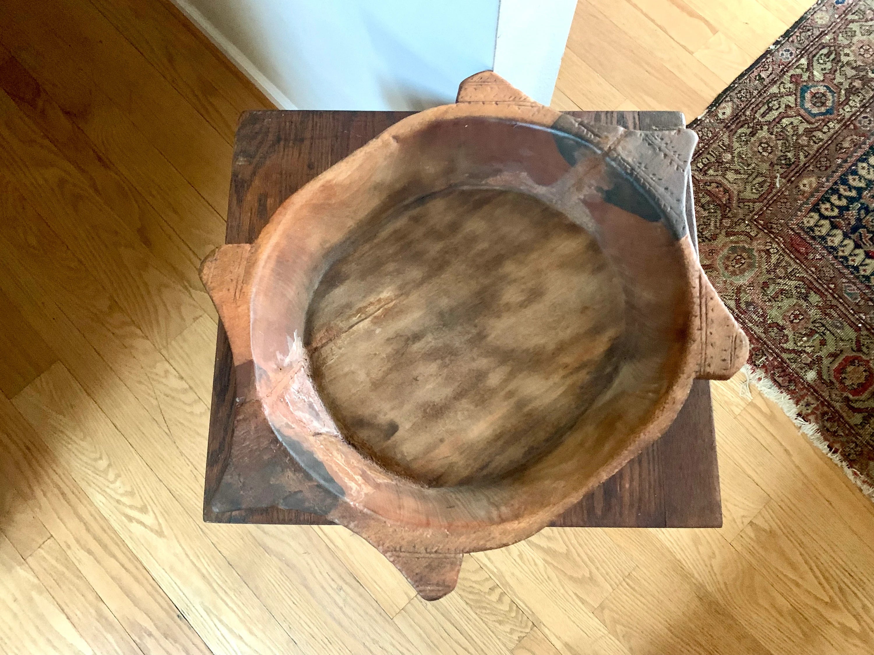Antique Wooden Carved Chapati Bowl | Hand Carved Flat Bread Bowl | Wood Indian Bread Bowl | Tortoise Shaped Wood Dough Bowl | Primitive Bowl