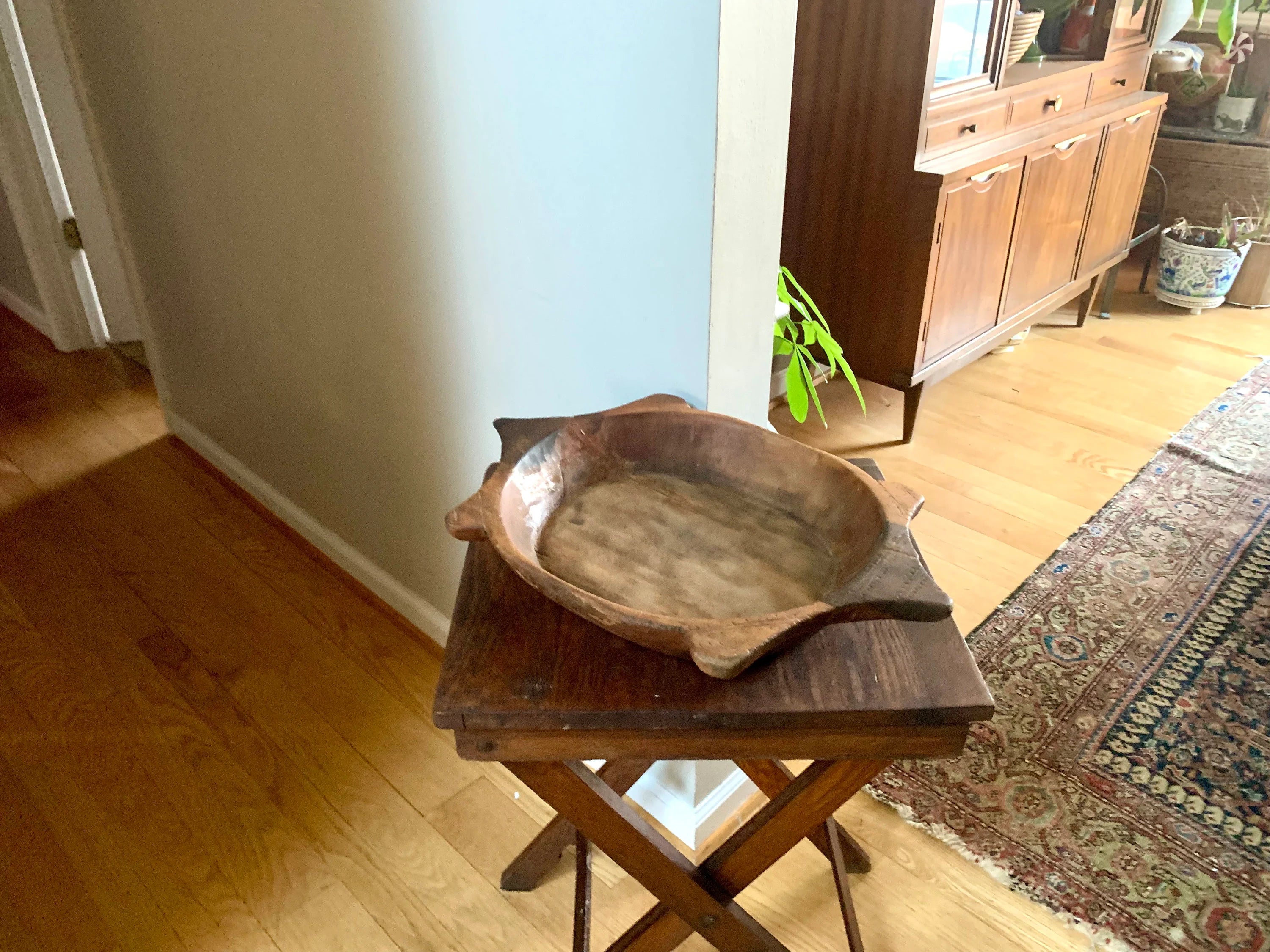 Antique Wooden Carved Chapati Bowl | Hand Carved Flat Bread Bowl | Wood Indian Bread Bowl | Tortoise Shaped Wood Dough Bowl | Primitive Bowl