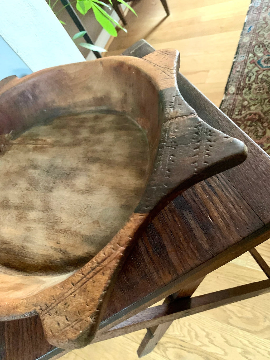 Antique Wooden Carved Chapati Bowl | Hand Carved Flat Bread Bowl | Wood Indian Bread Bowl | Tortoise Shaped Wood Dough Bowl | Primitive Bowl