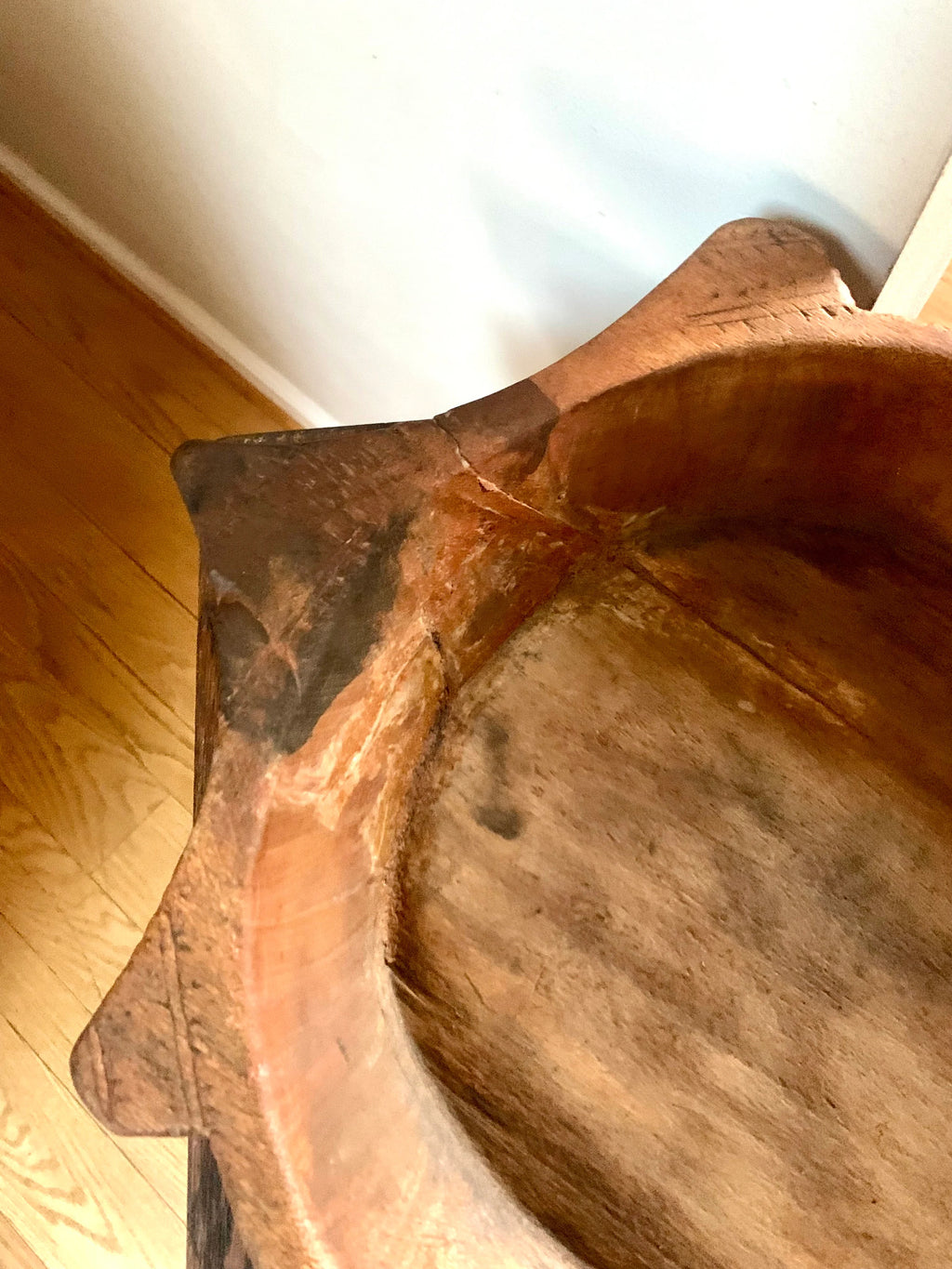 Antique Wooden Carved Chapati Bowl | Hand Carved Flat Bread Bowl | Wood Indian Bread Bowl | Tortoise Shaped Wood Dough Bowl | Primitive Bowl