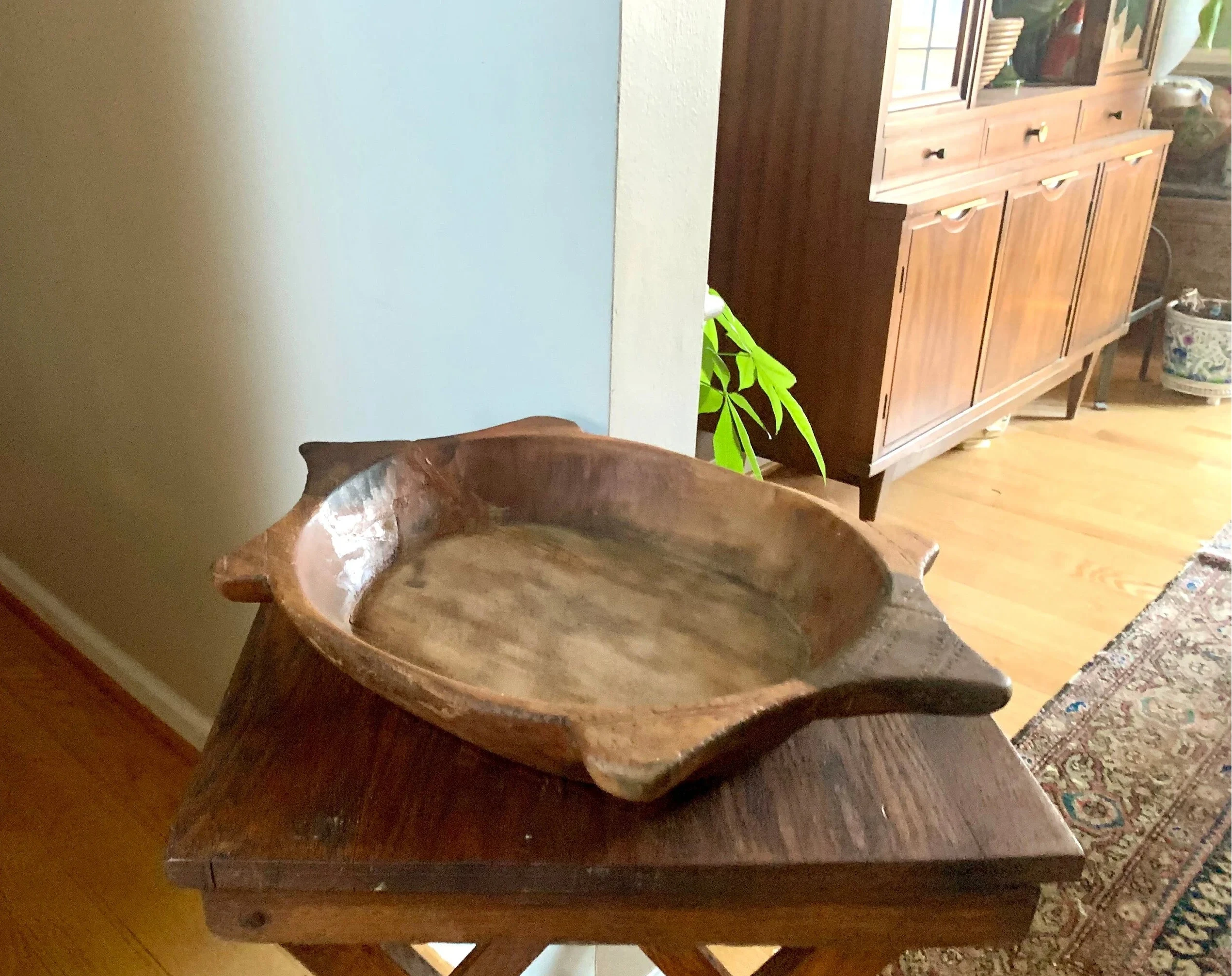 Antique Wooden Carved Chapati Bowl | Hand Carved Flat Bread Bowl | Wood Indian Bread Bowl | Tortoise Shaped Wood Dough Bowl | Primitive Bowl
