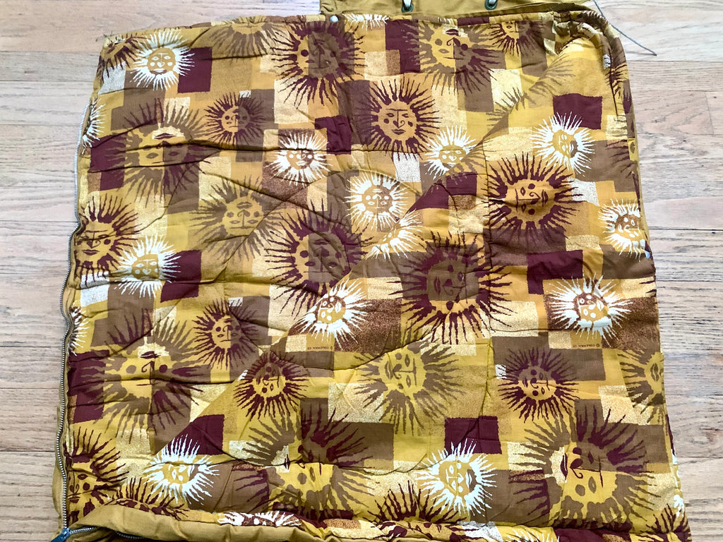 Vtg Coleman Sleeping Bag | Yellow Coleman Sleeping Bag | Coleman Aztec Sun Lion Line Sleeping Bag | Vintage Camping | 70's Coleman Bag