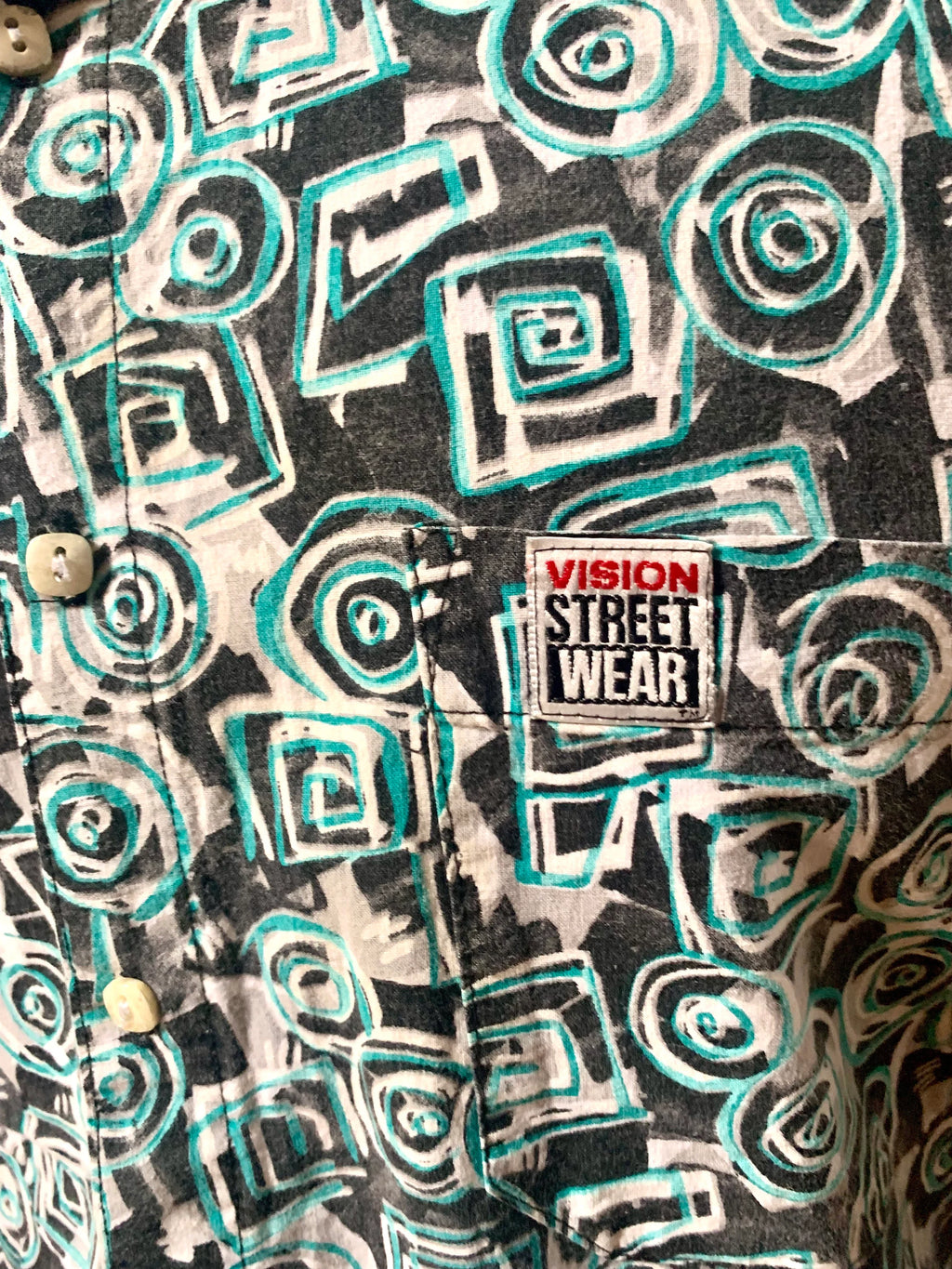 Vtg Vision Street Wear Button Up Shirt | 90's Vision Street Wear Short Sleeve Button Down Shirt | XL Made In USA Skate, Surf Wear