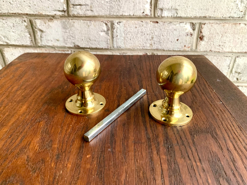 Solid Brass Smooth Round Door Knobs | Thick Brass Salvaged Door Knobs | Restoration Door Knobs | Antique Style Door Knobs